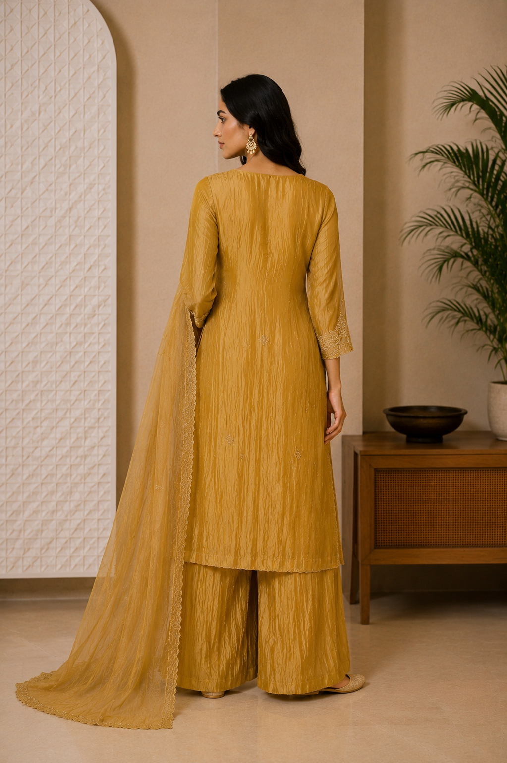 ✨Abeer Gold – Designer Gold Glass Tissue Kurta Set