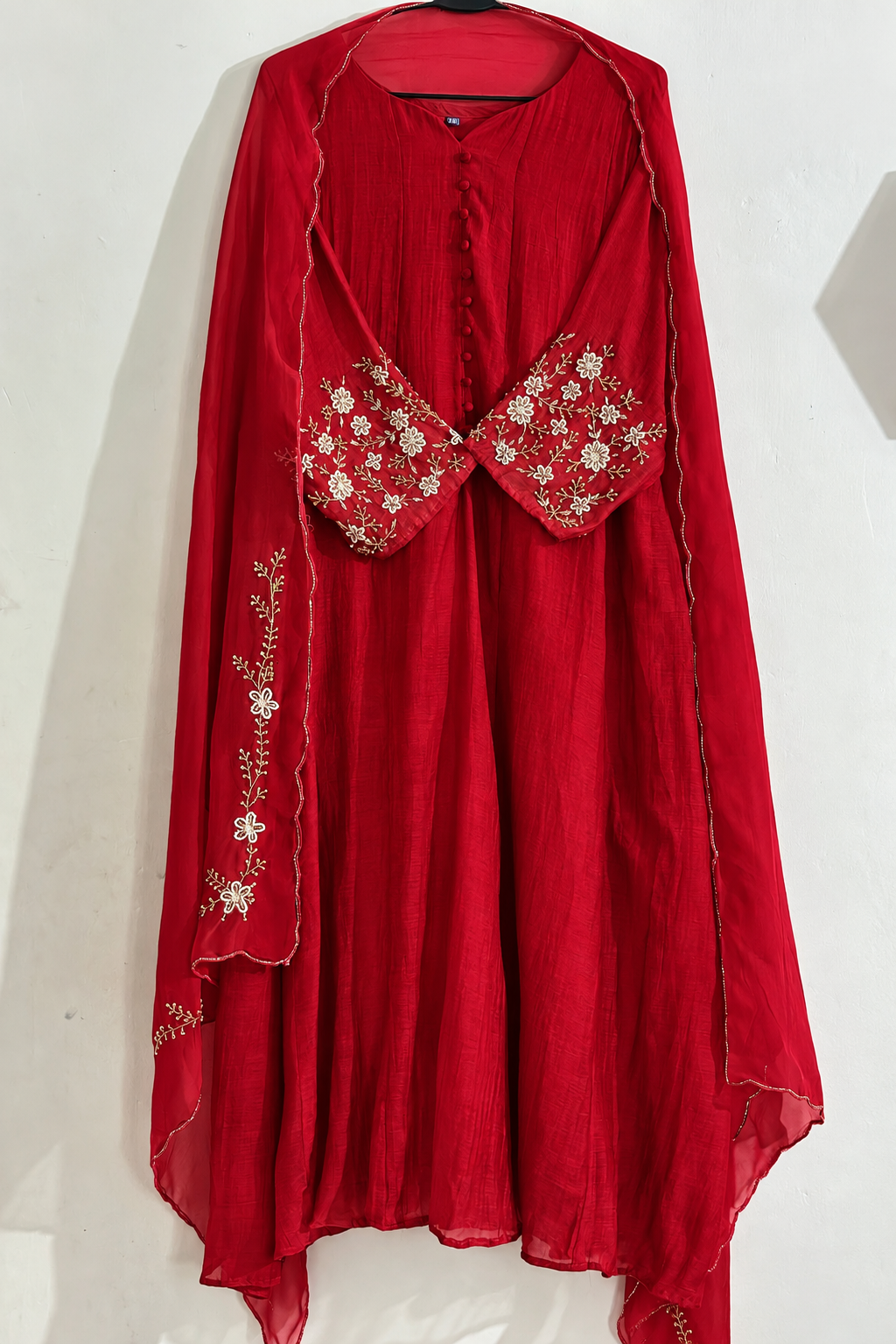 ✨Ay10- Beautiful Red Mul Chanderi A Line Kurta set 💫