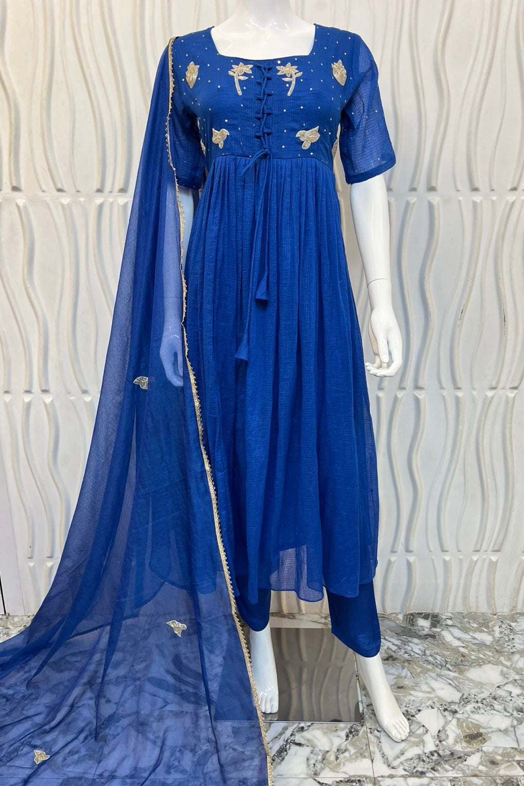 ✨AZ20 - Premium Blue Kota Anarkali Kurta set