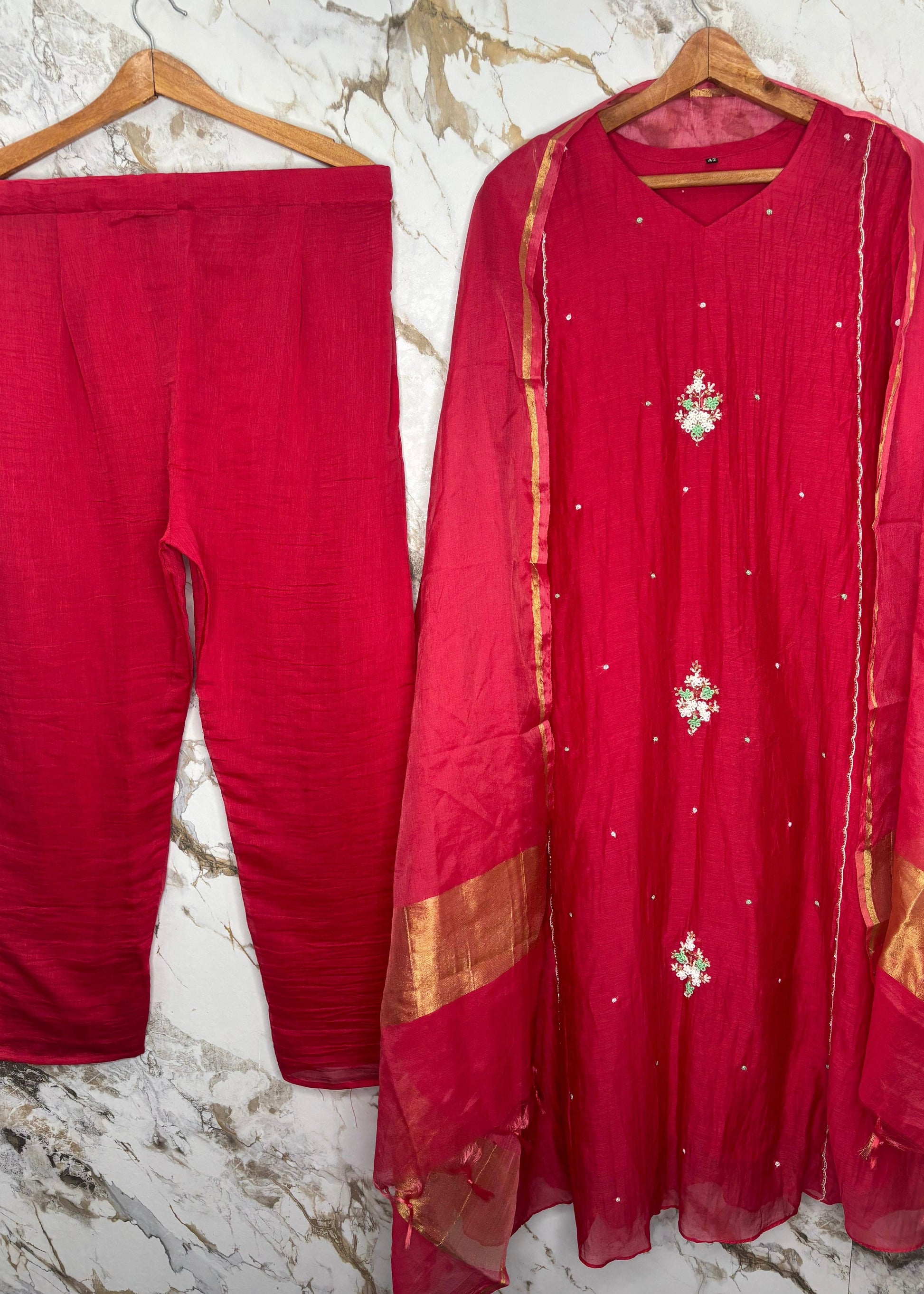 “Myra” Red\Purple Mul Chanderi A-Line Anarkali Kurta set