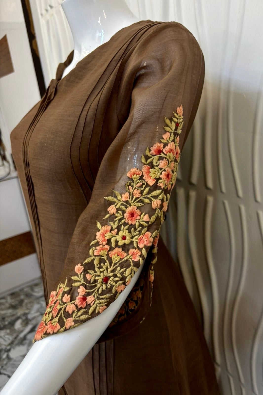 🛍️”Az021 – Premium Coffe Brown Mul Chanderi A Line Kurta Set