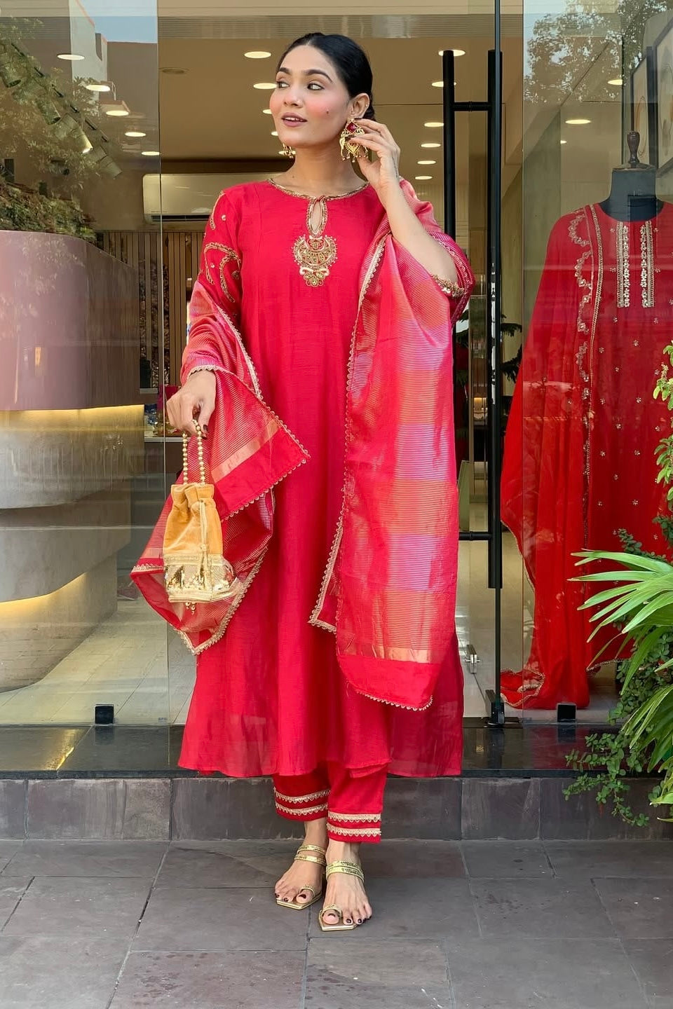 “Myra” Premium Mul Chanderi A line Anarkali Kurta Set