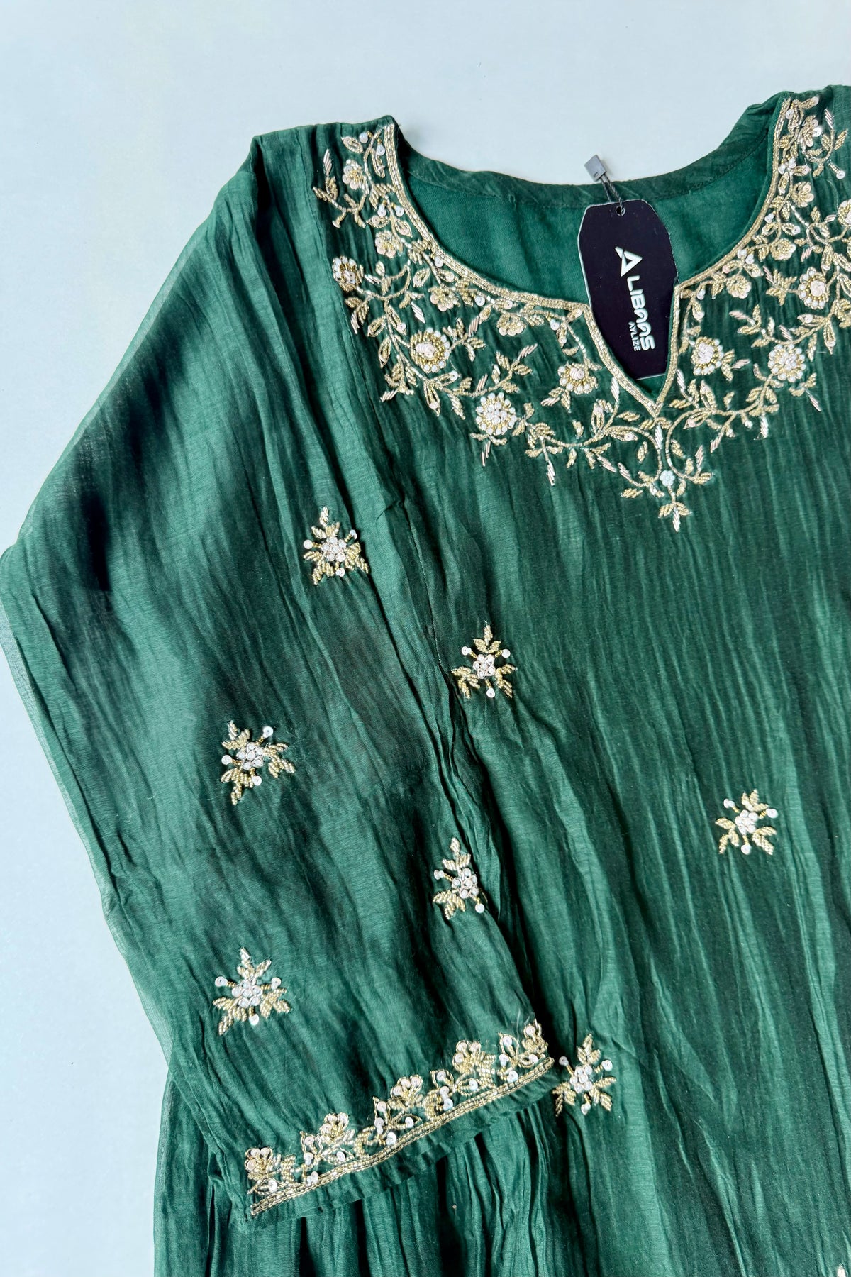 ✨Zoe - Premium Bottle Green Mul Chanderi A Line Kurta Set ✨