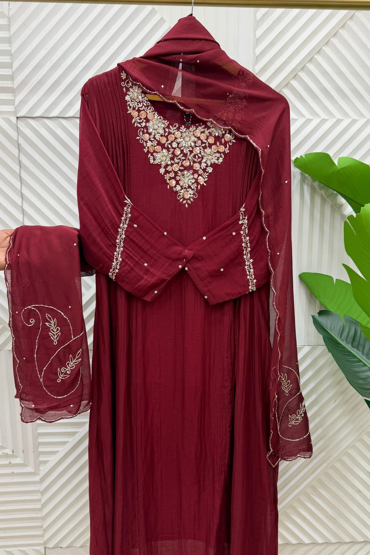 ✨Aarohi - Banaras mul chanderi A Line Kurta Set
