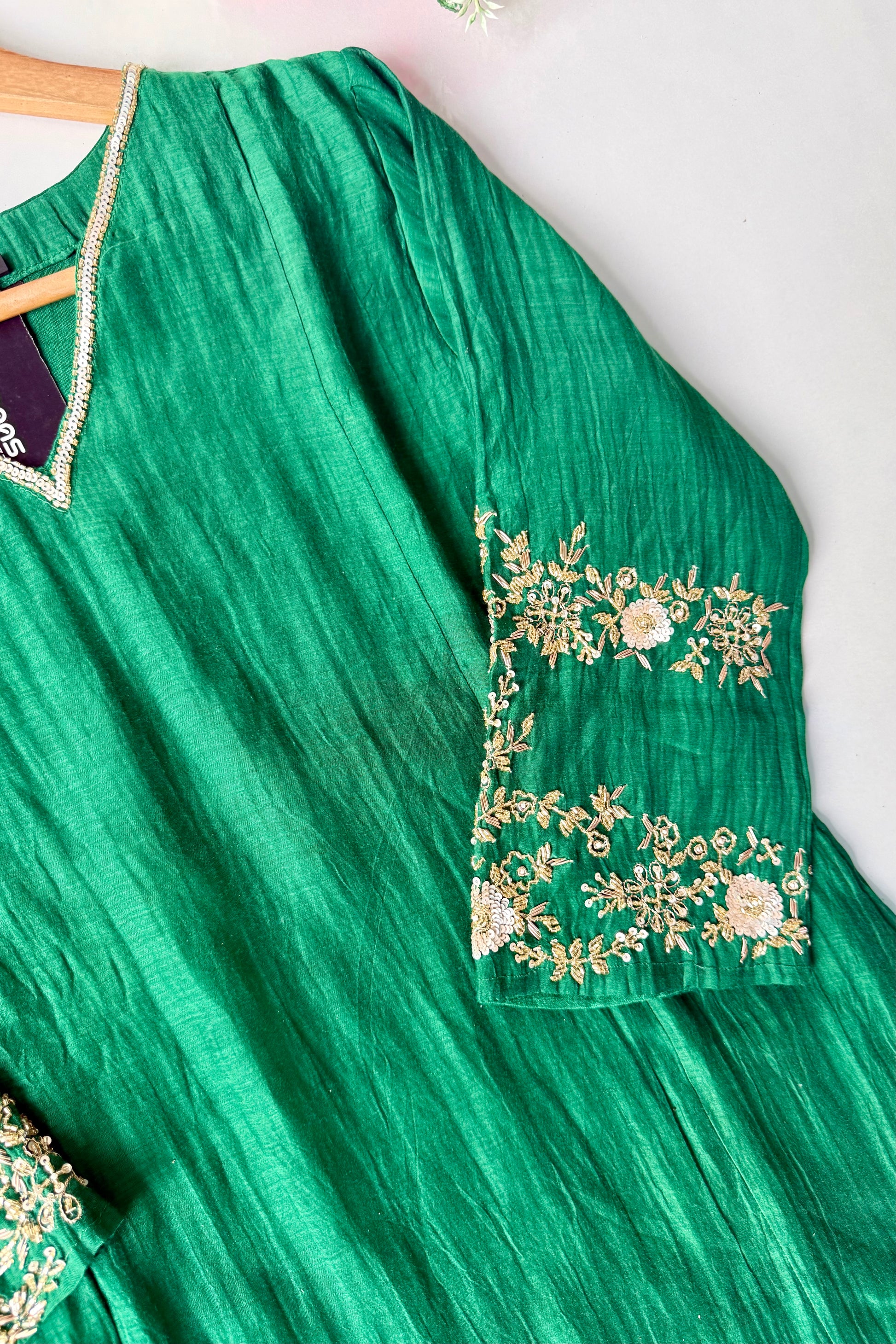 ✨”Amaya - Premium Green Mul Chanderi A-Line Kurta Set
