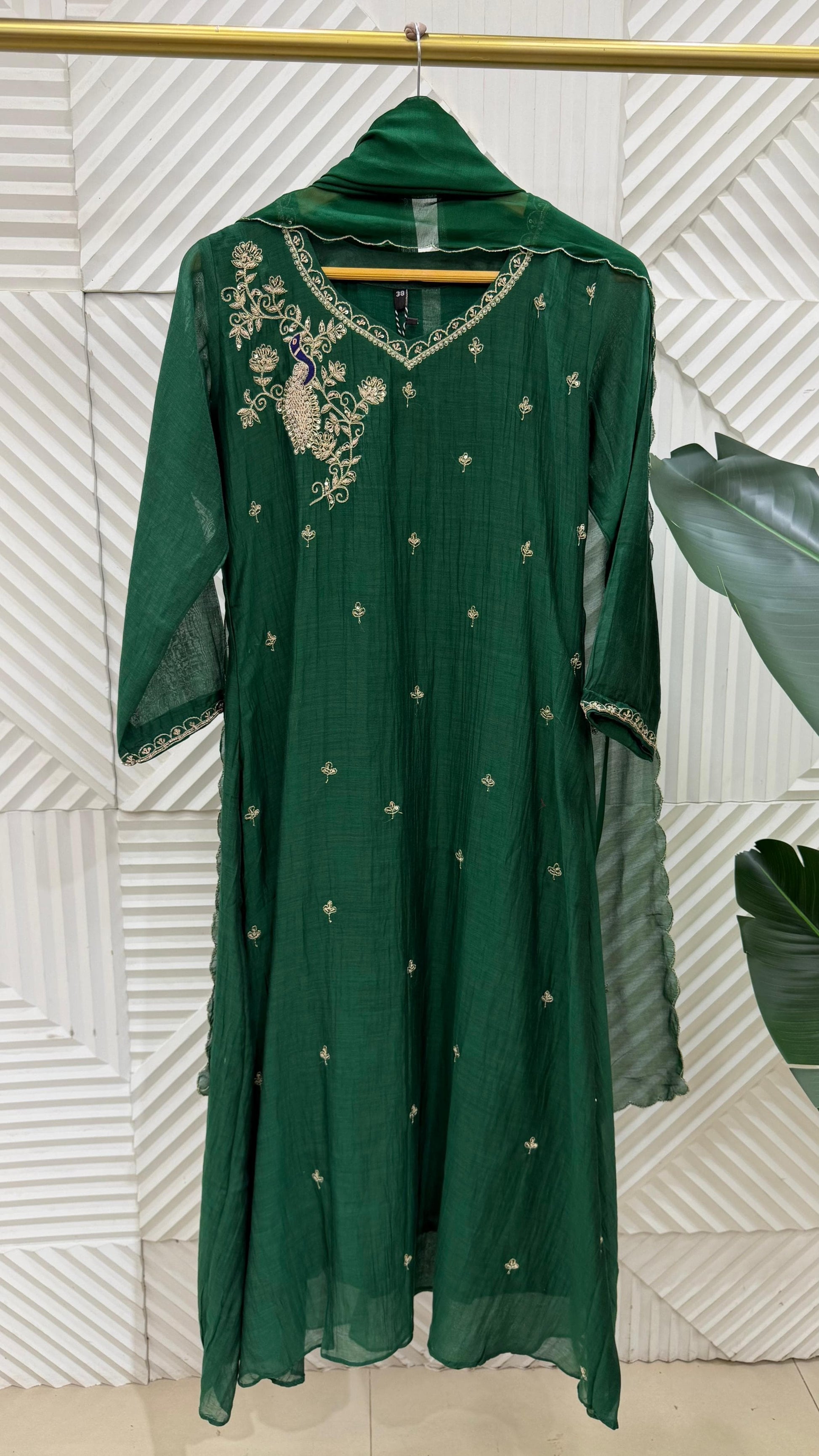 ✨Nora - Premium Green Mul Chanderi A Line Kurta Set ✨