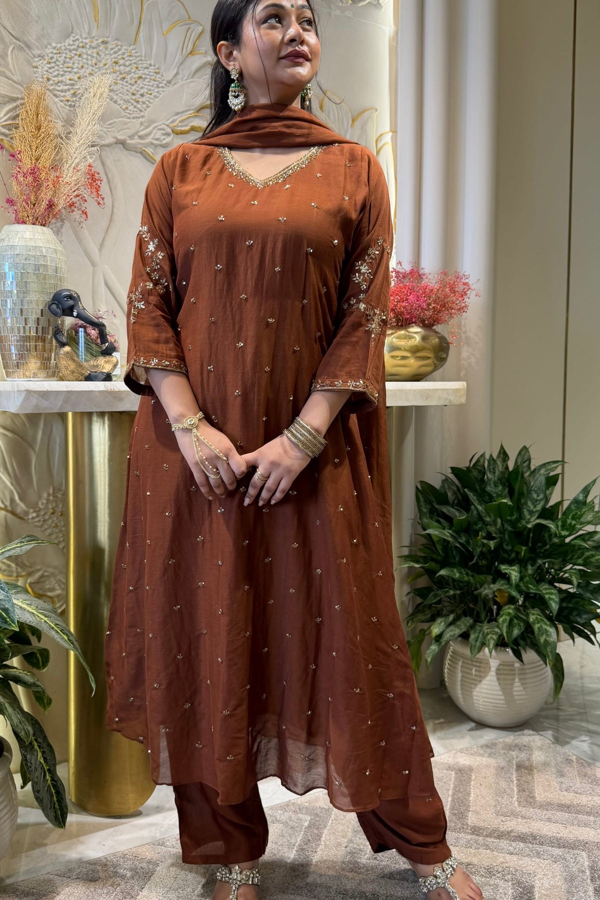 ✨Aditi - Karwa Chauth Special Mul Chanderi A-Line Kurta set