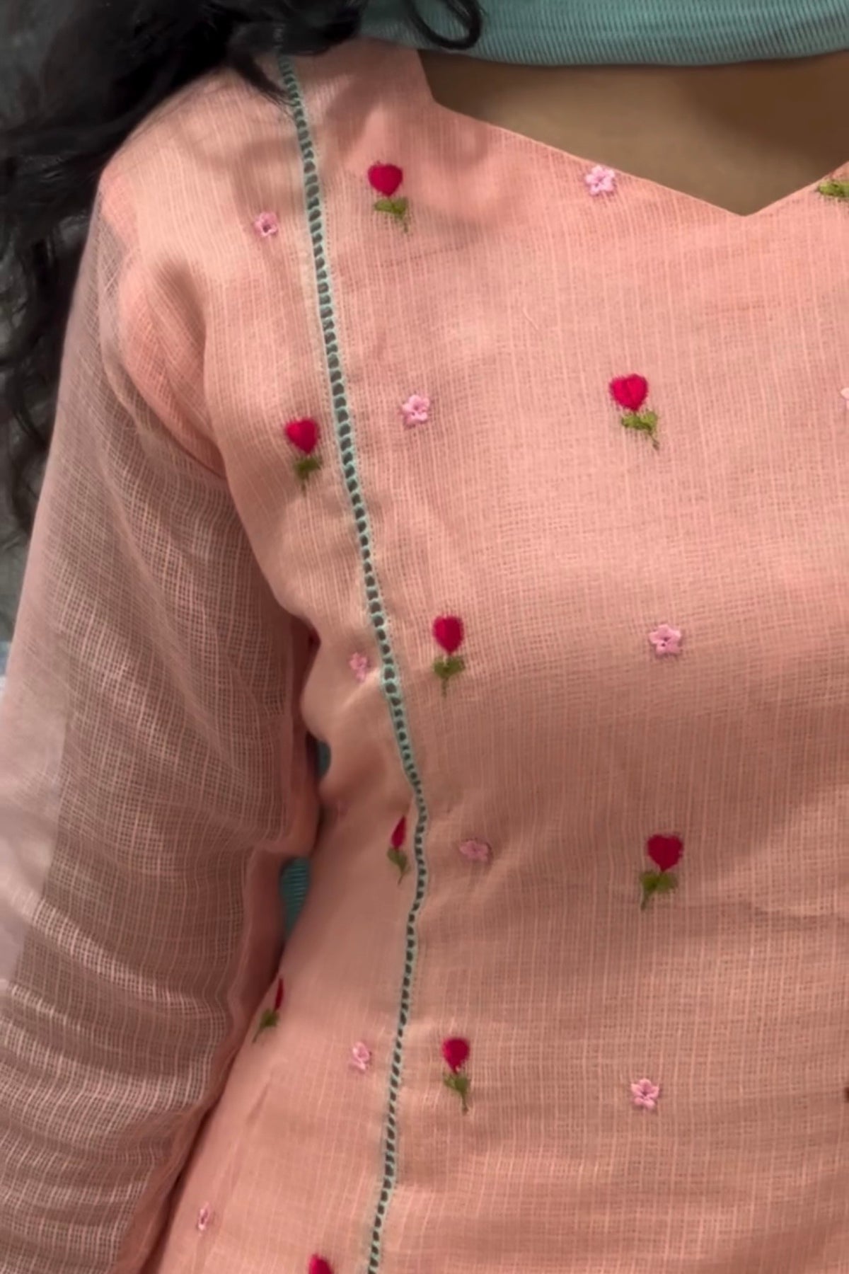 ✨Rosie - Peach Rose Mul Kota A-Line Kurta set
