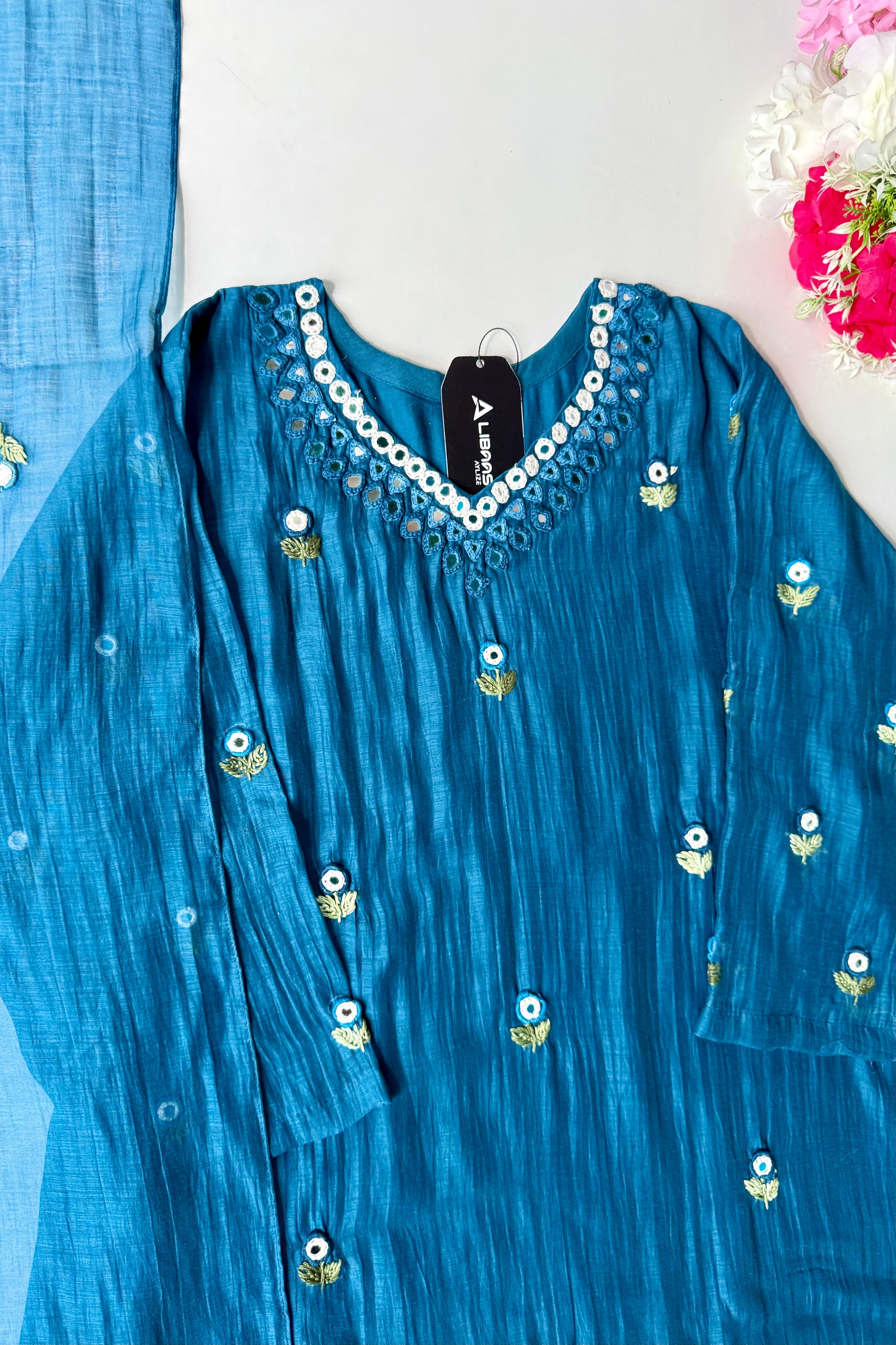 ✨”Ruby - Premium Blue Mul Chanderi A-Line Kurta Set
