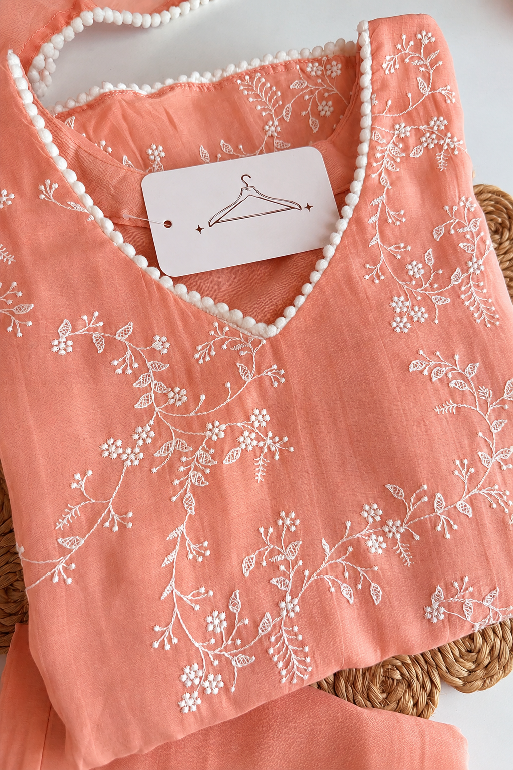 “Elina” Blush Peach Crushed Chanderi A Line Suit set 🛍️