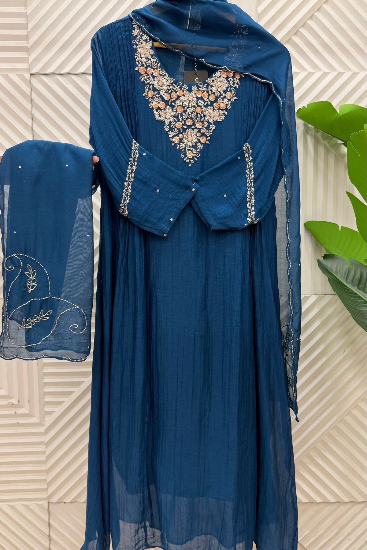 ✨Aarohi - Banaras mul chanderi A Line Kurta Set