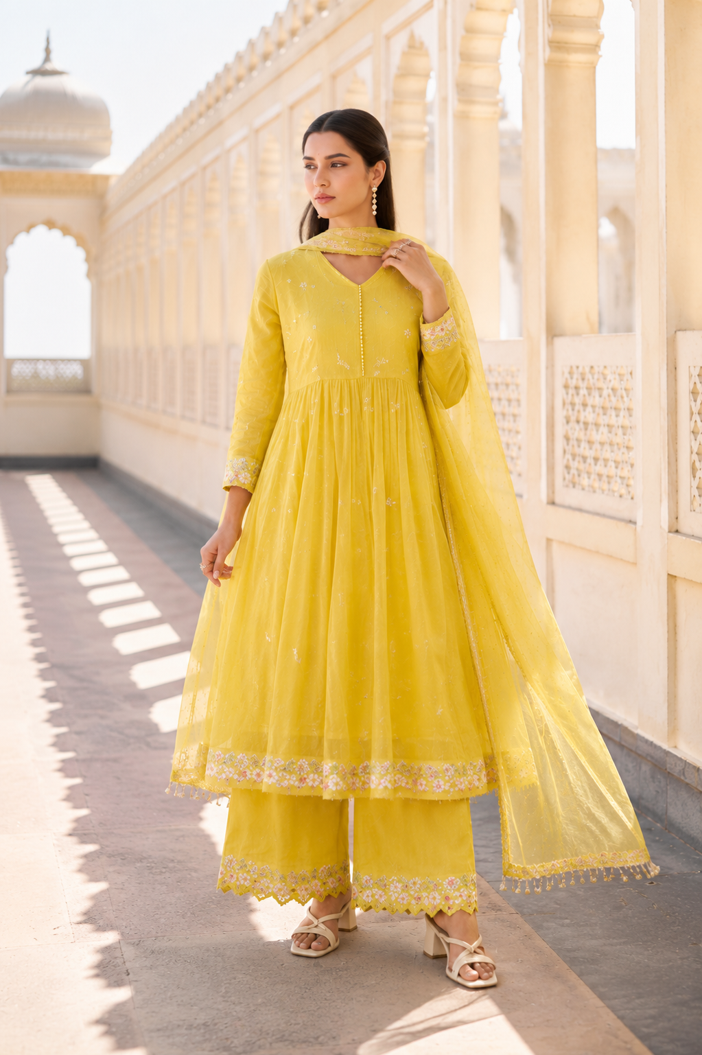 “Sana” Premium Sunflower Cotton Embroidered Anarkali kurta set