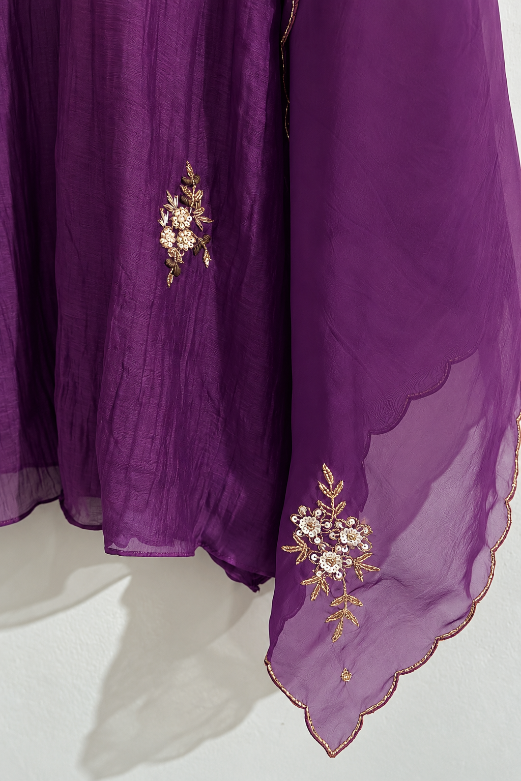 🍊Zidan- Premium Purple Mul Chanderi A Line Suit sets