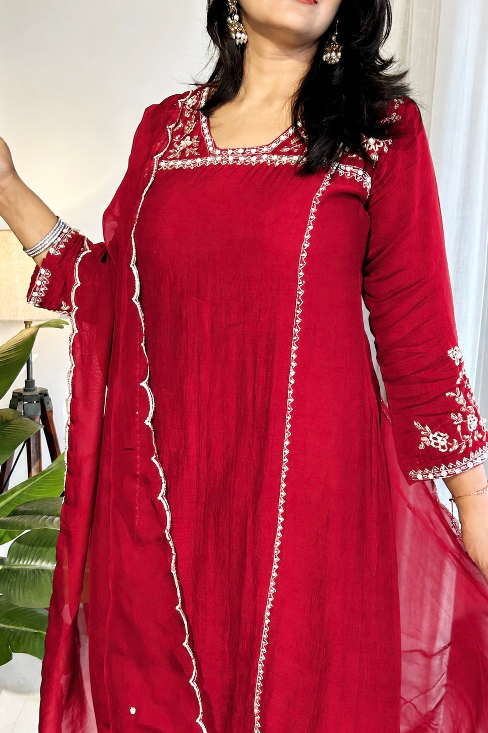 Roshni - Premium Red Mul Chanderi A Line Kurta Set ✨