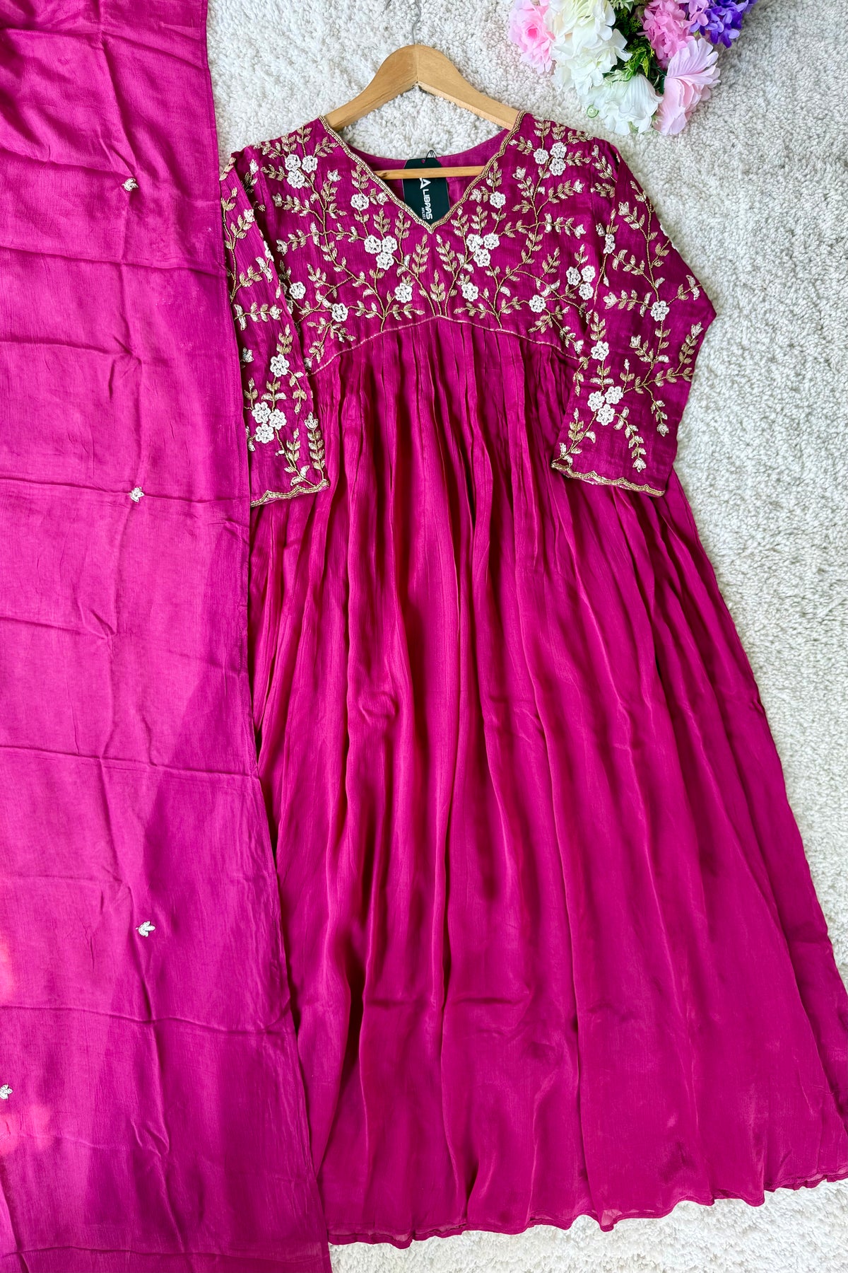 ✨Riti - Premium Magenta Chinnon Anarkali Kurta set