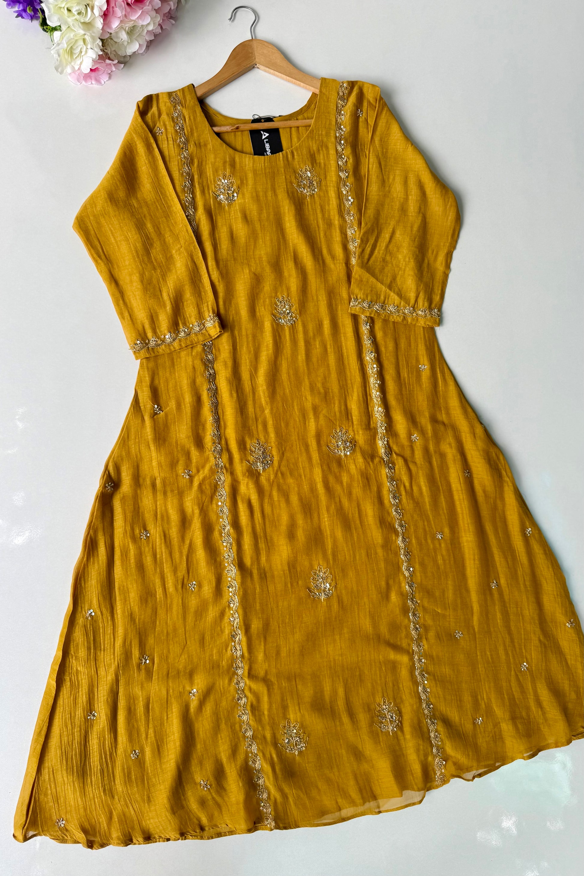 “Ujjwal” Trending yellow Mul Chanderi A Line Kurta set 🛍️