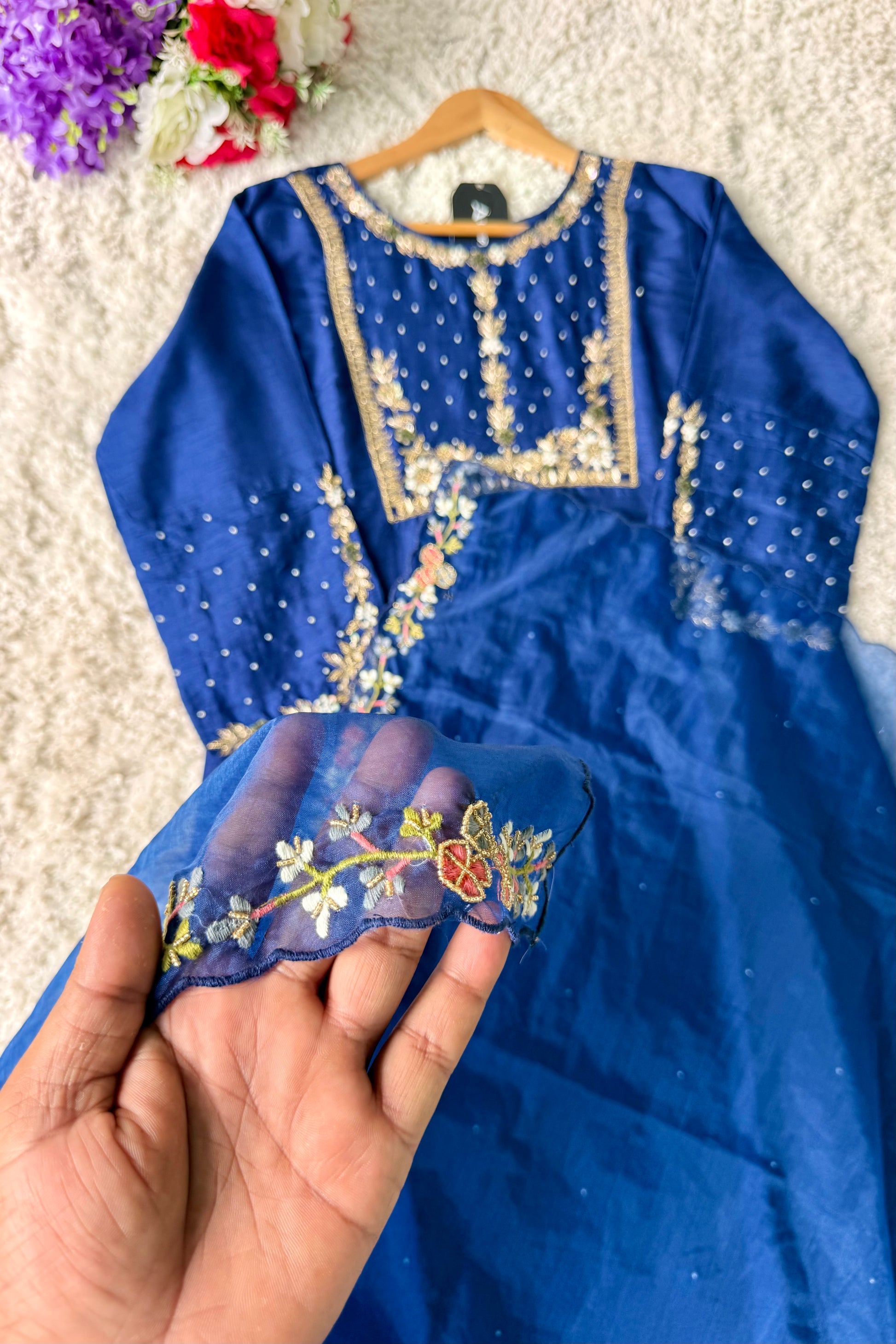 “ALKA” A very beautiful Blue piece with zardozi & zari handwork set