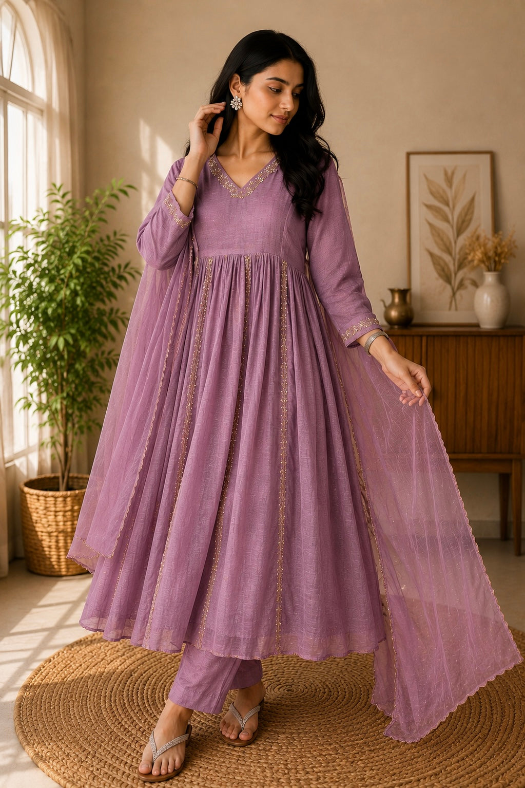 ✨Florence - Mauve Rosewood Mul Chanderi Anarkali Suit set 🛍️
