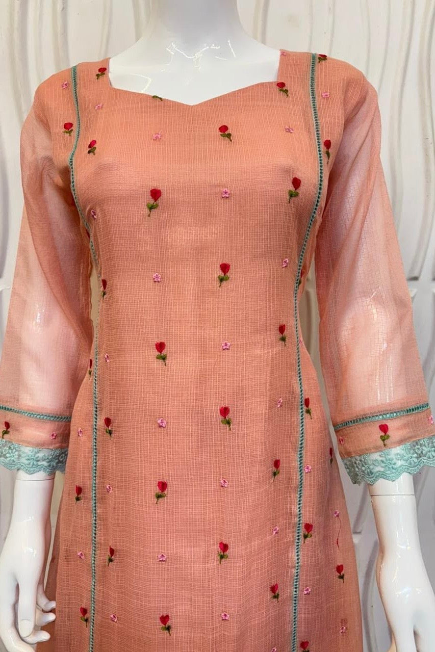 ✨Rosie - Peach Rose Mul Kota A-Line Kurta set