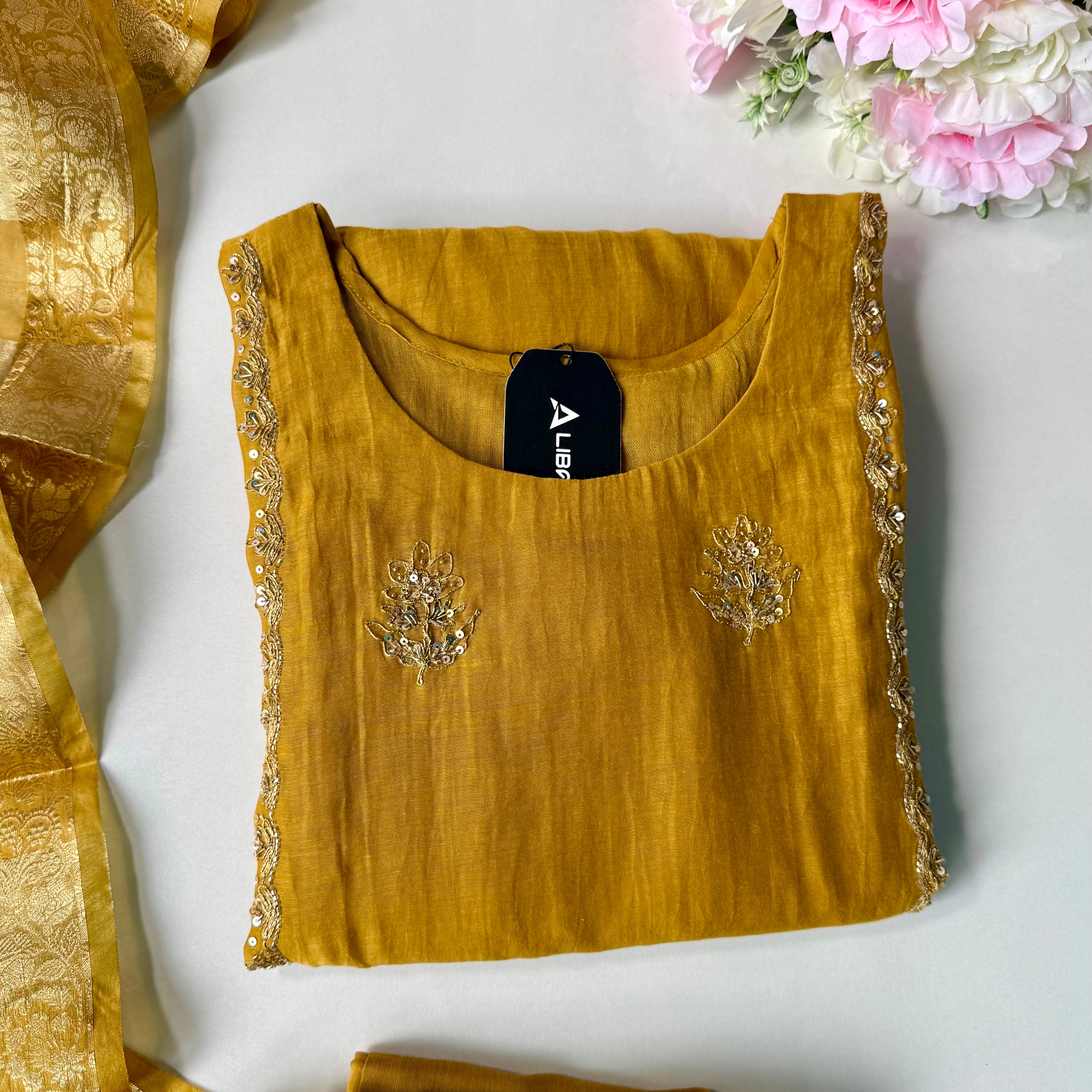 “Ujjwal” Trending yellow Mul Chanderi A Line Kurta set 🛍️