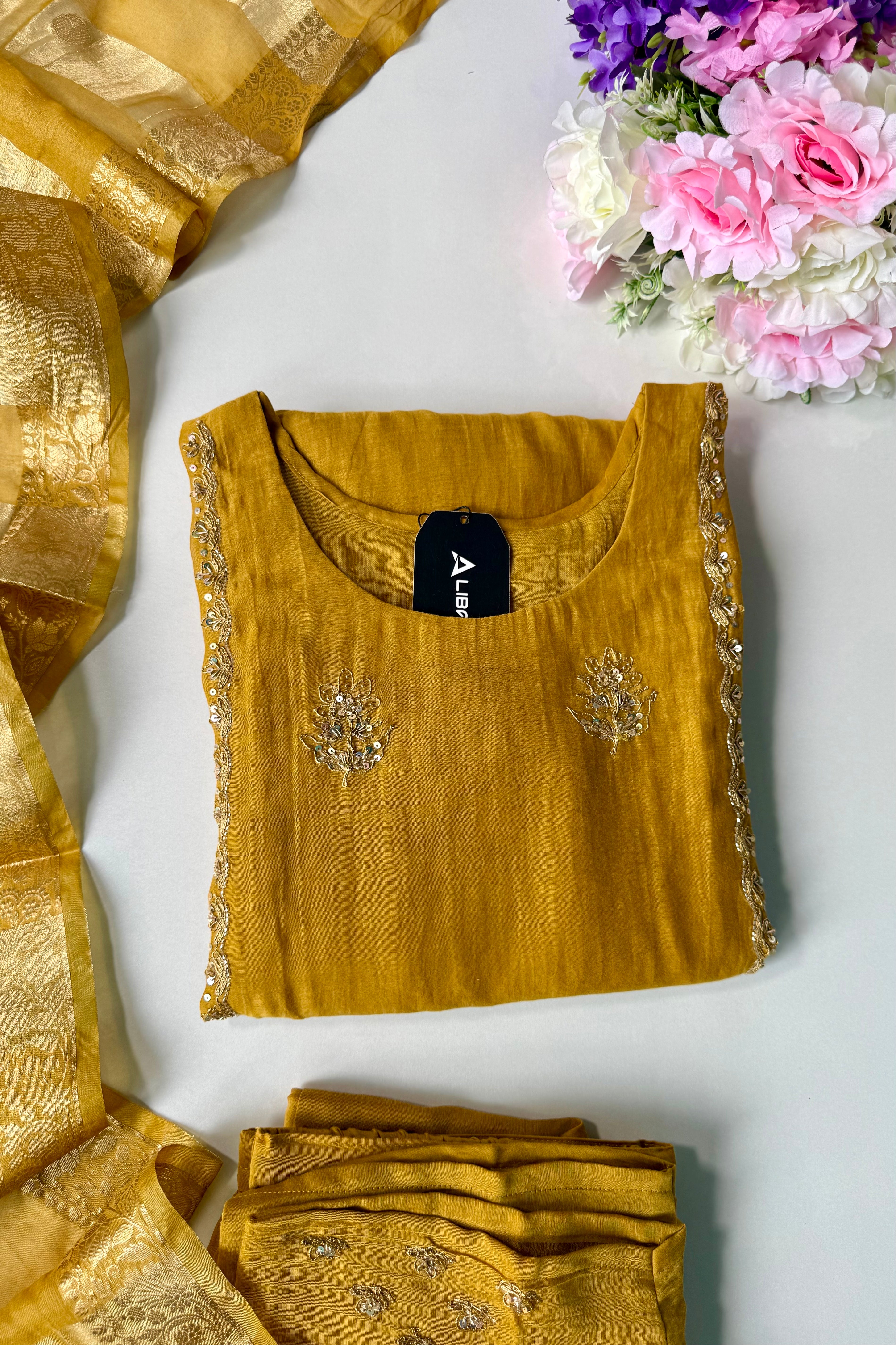 “Ujjwal” Trending yellow Mul Chanderi A Line Kurta set 🛍️