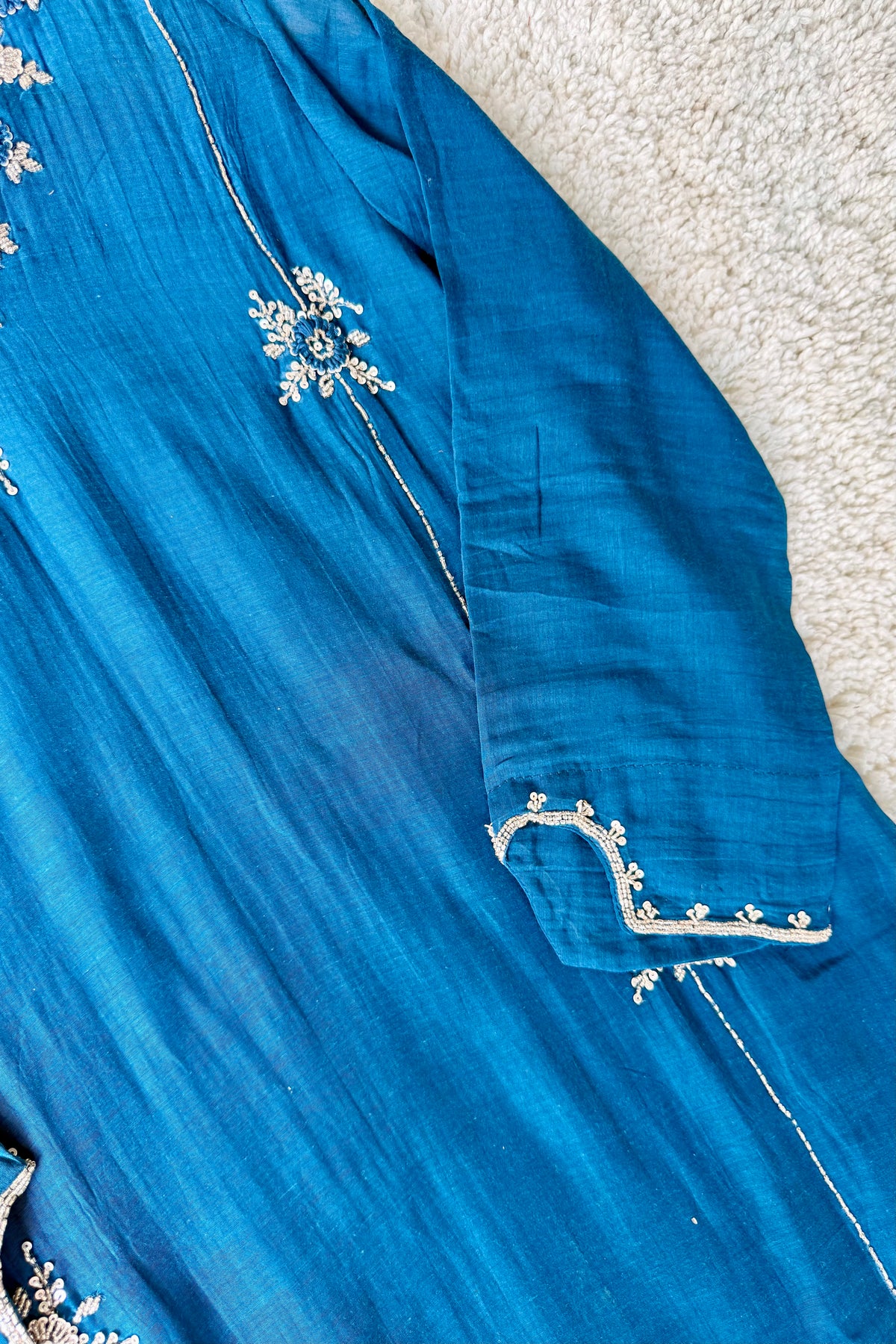 ✨ Daisy - Premium Blue Mul Chanderi A-Line Anarkali Kurta set