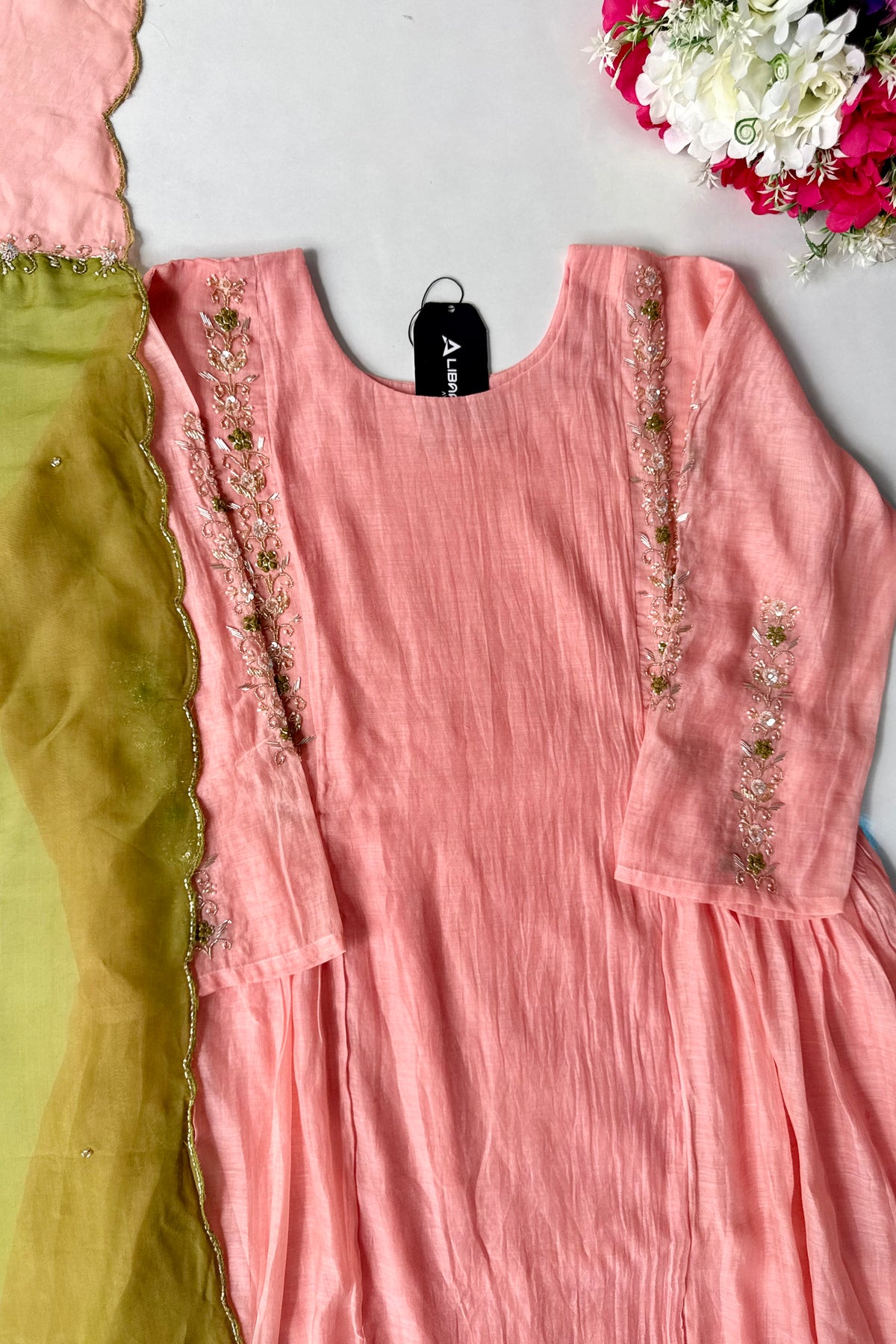 ✨ Princi- Premium Coral Rose Mul Chanderi Anarkali Kurta Set