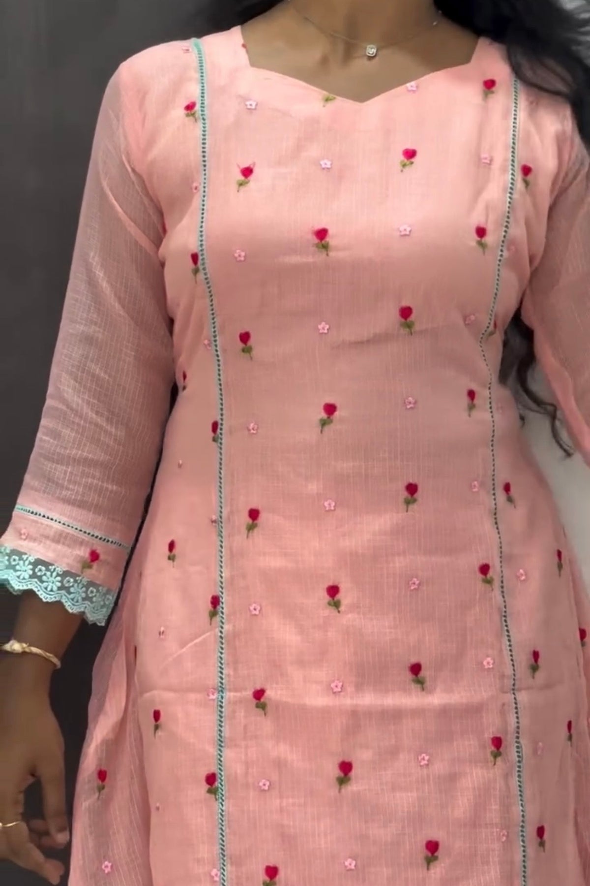 ✨Rosie - Peach Rose Mul Kota A-Line Kurta set