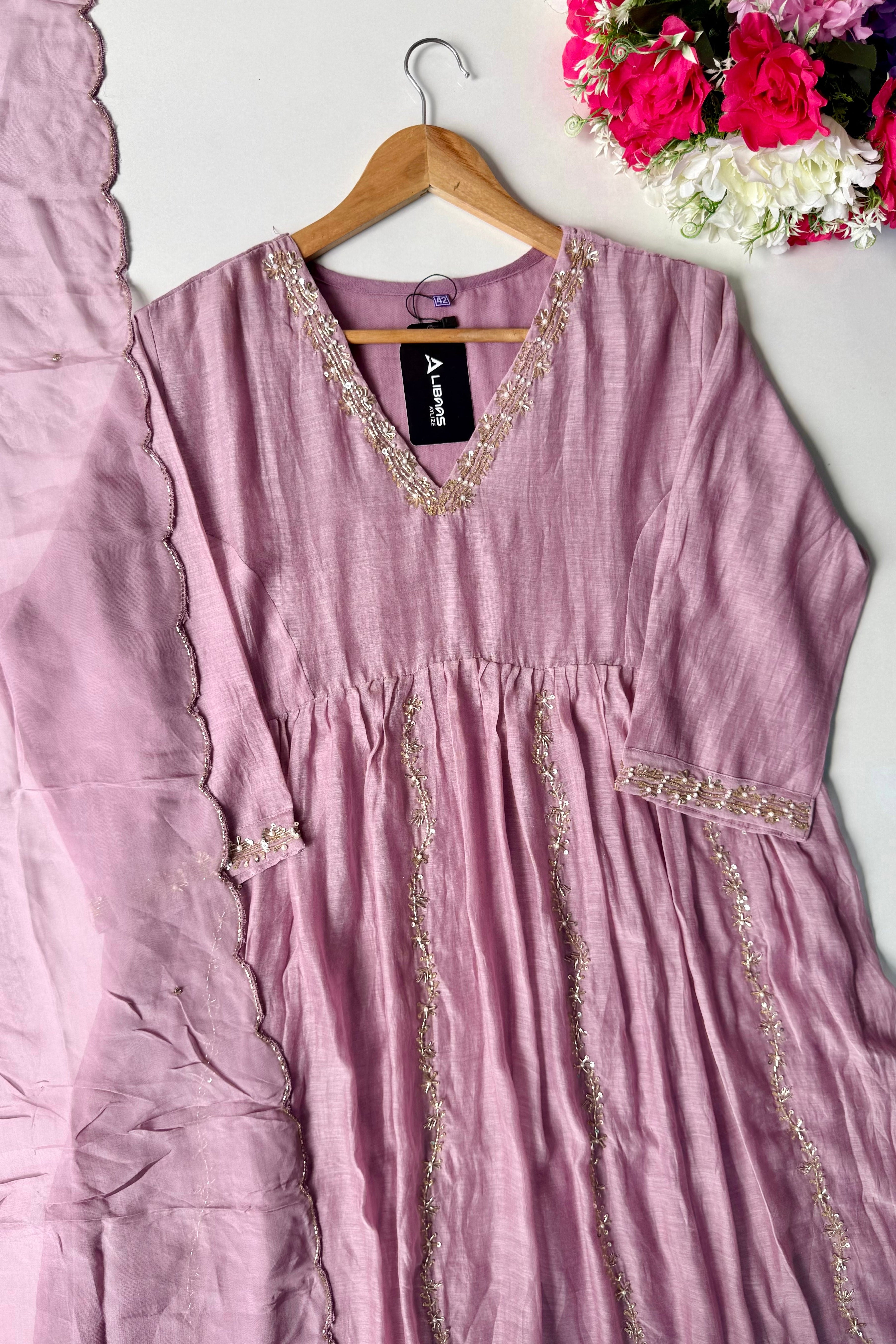 ✨Florence - Mauve Rosewood Mul Chanderi Anarkali Suit set 🛍️