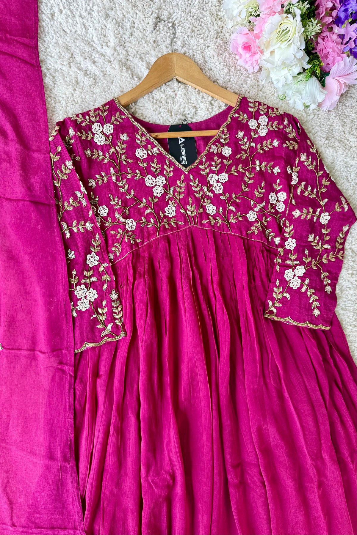 ✨Riti - Premium Magenta Chinnon Anarkali Kurta set
