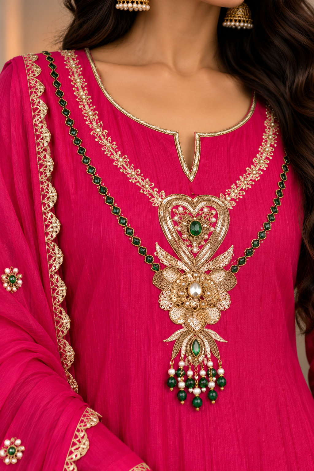 “Diamond” Trending Premium Pink  Mul Chanderi A Line Suit set