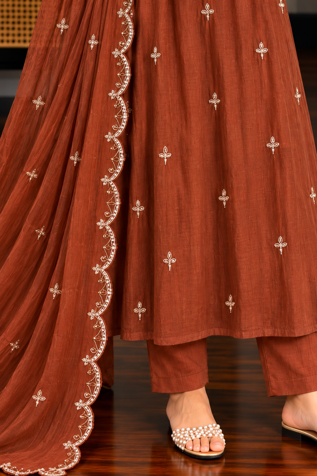 ✨Norah- Premium Chocolate Brown Mul Chanderi A Line Kurta Set ✨
