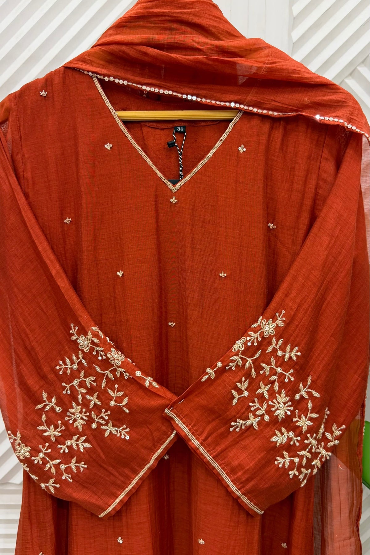✨Samaira - Premium Banaras mul chanderi Daman work A Line Kurta Set