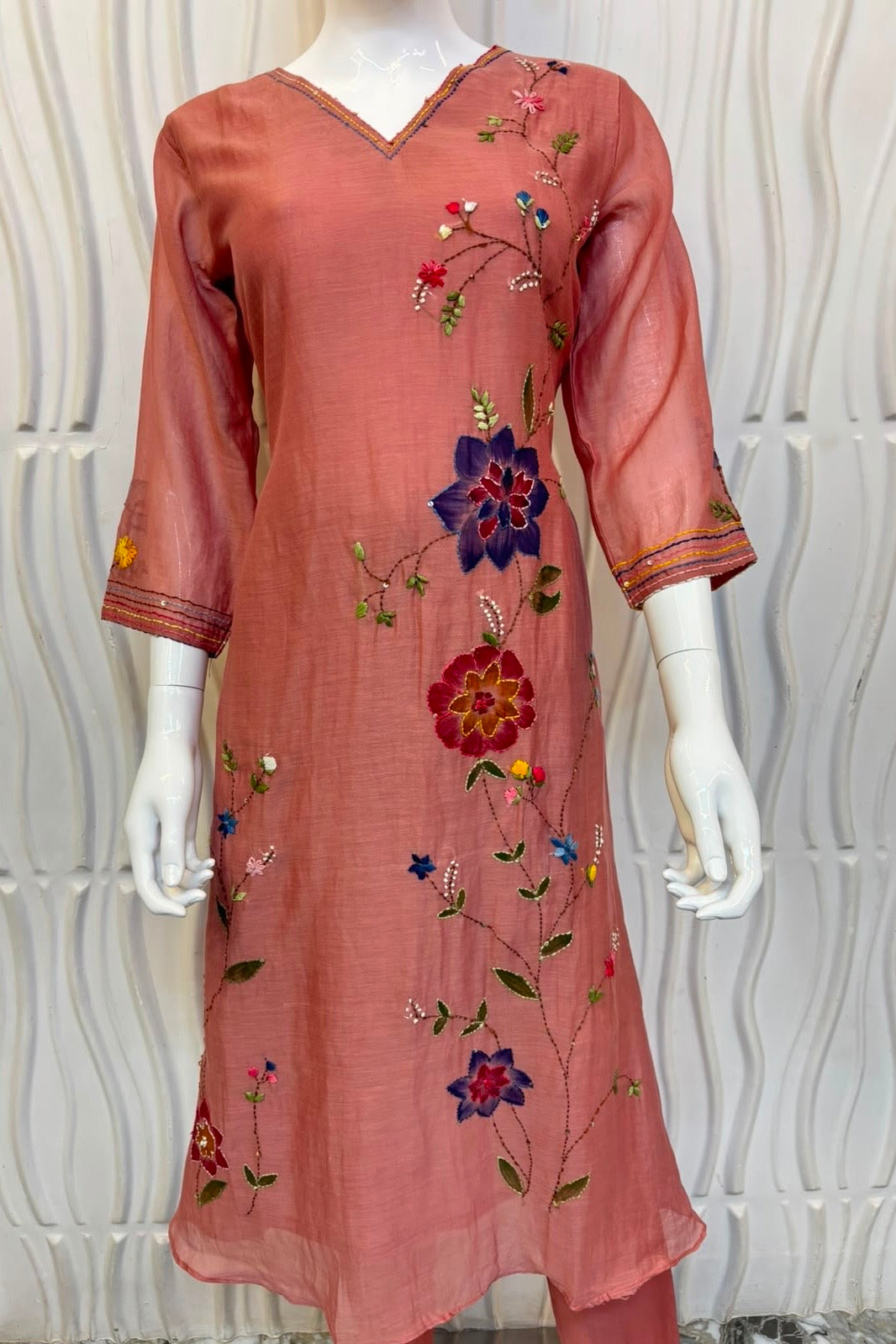 ✨”Avni – Designer Mul Chanderi Embroidered A Line Suit Set