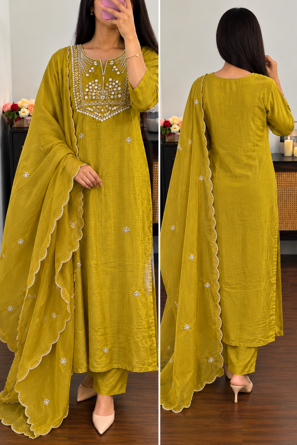 “Shama” Beautiful Lime party wear Tissue silk kurta set