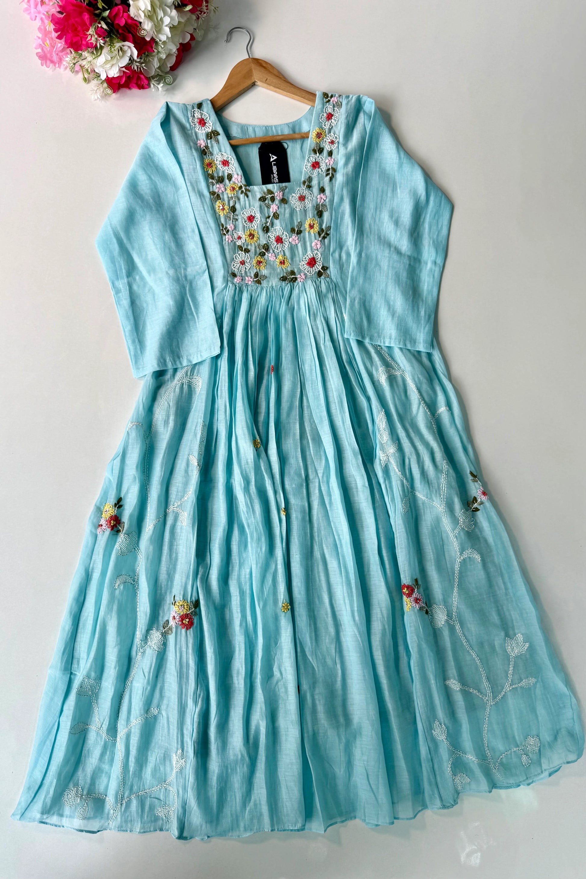 💙”Mayra – Premium Mul Chanderi A-Line Kurta Set
