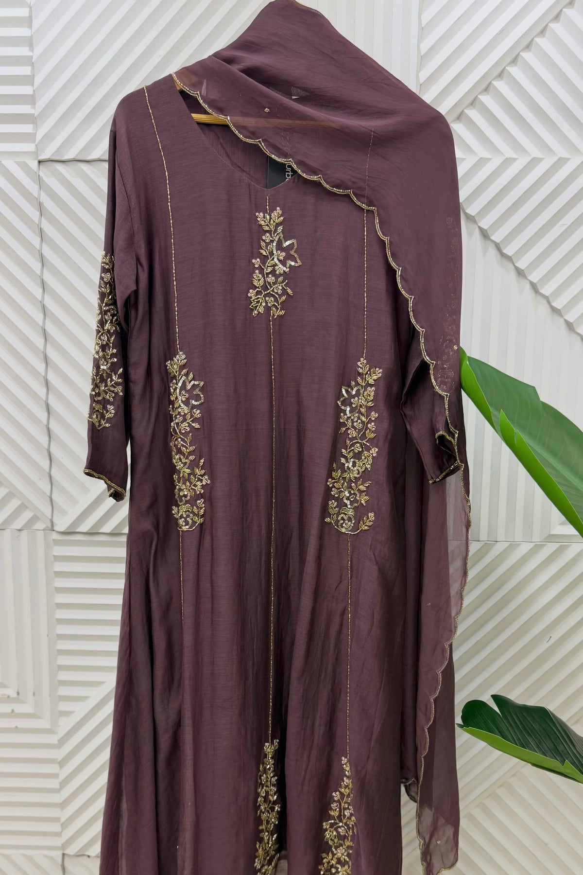 ✨”Rida - Premium Green Gold & Orchid Mul Chanderi A-Line Kurta Set