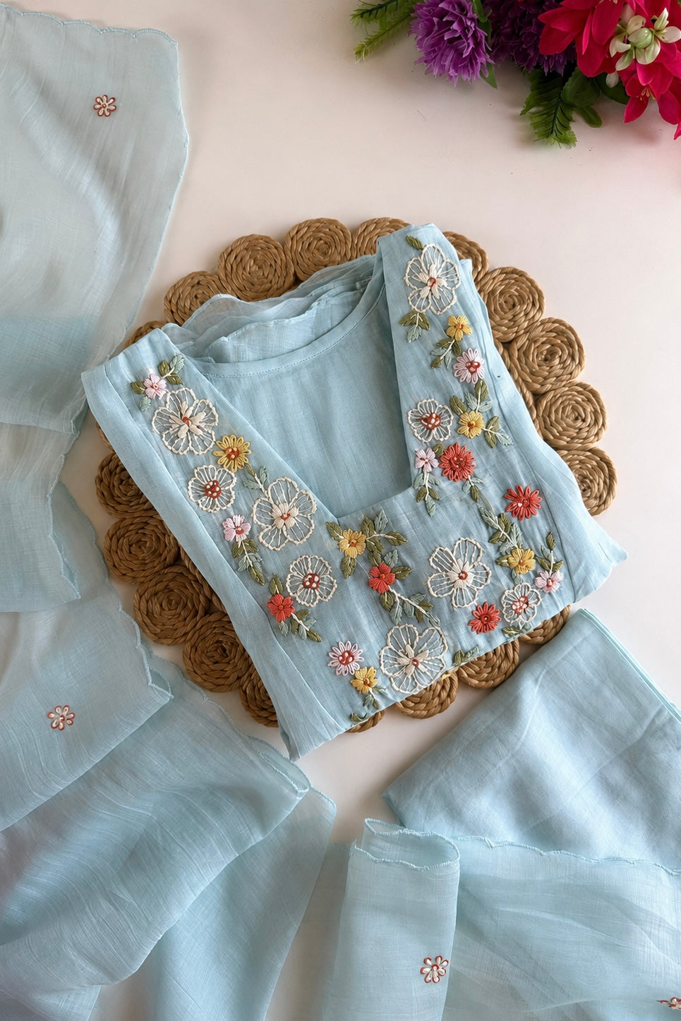 💙”Mayra – Premium Mul Chanderi A-Line Kurta Set
