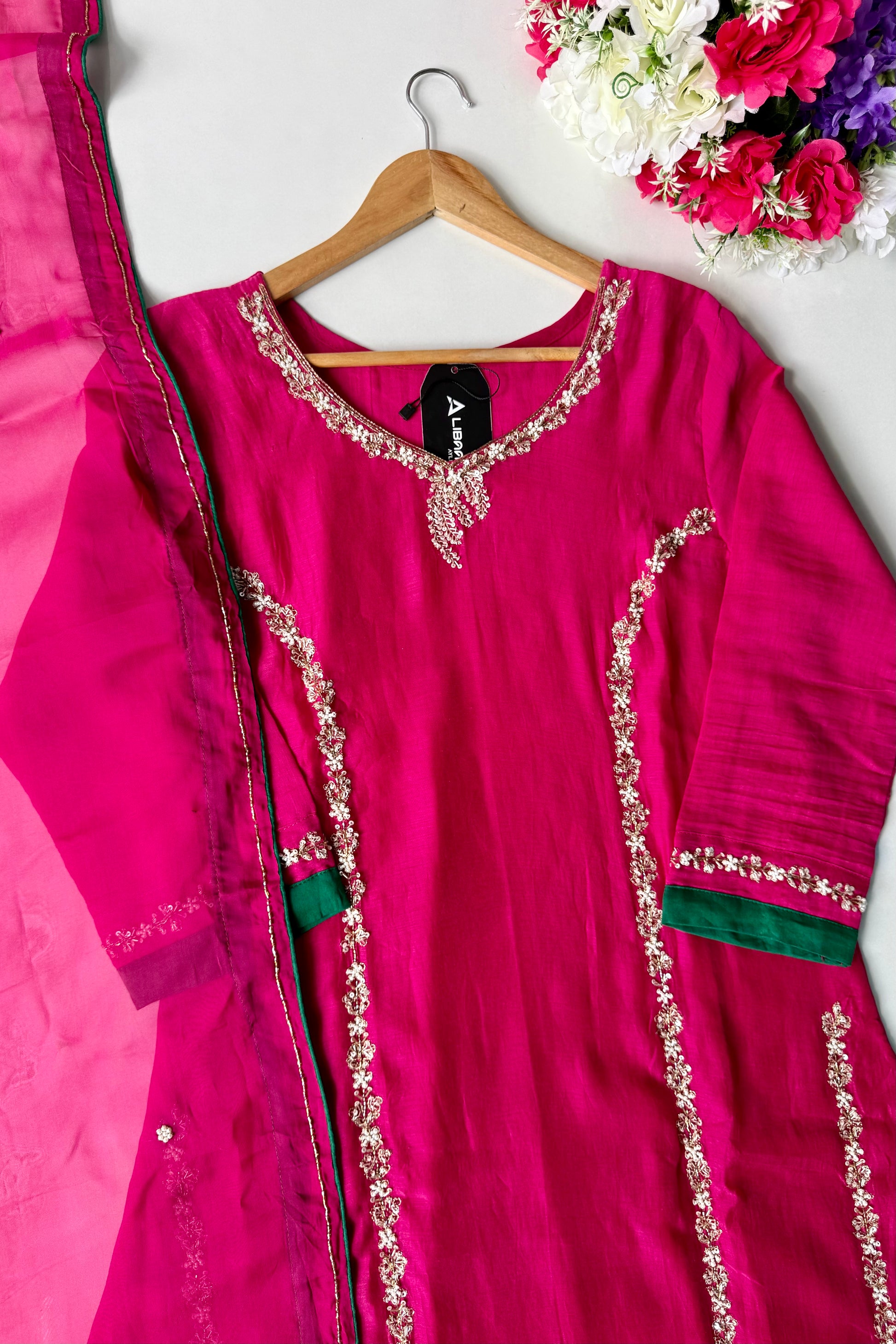 ✨”Maya - Premium Pink Mul Chanderi A-Line Kurta Set