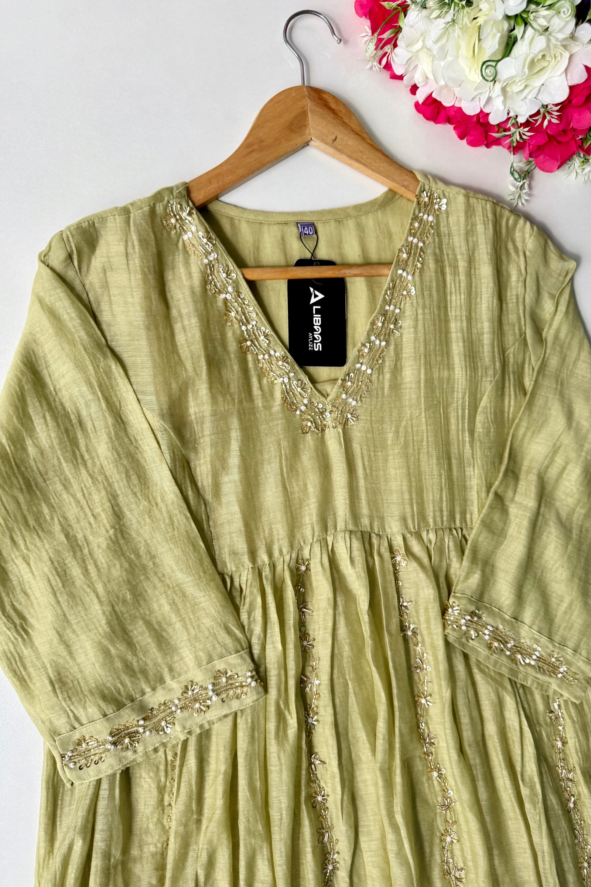 ✨Florence - Olive Pistachio Mul Chanderi Anarkali Suit set 🛍️