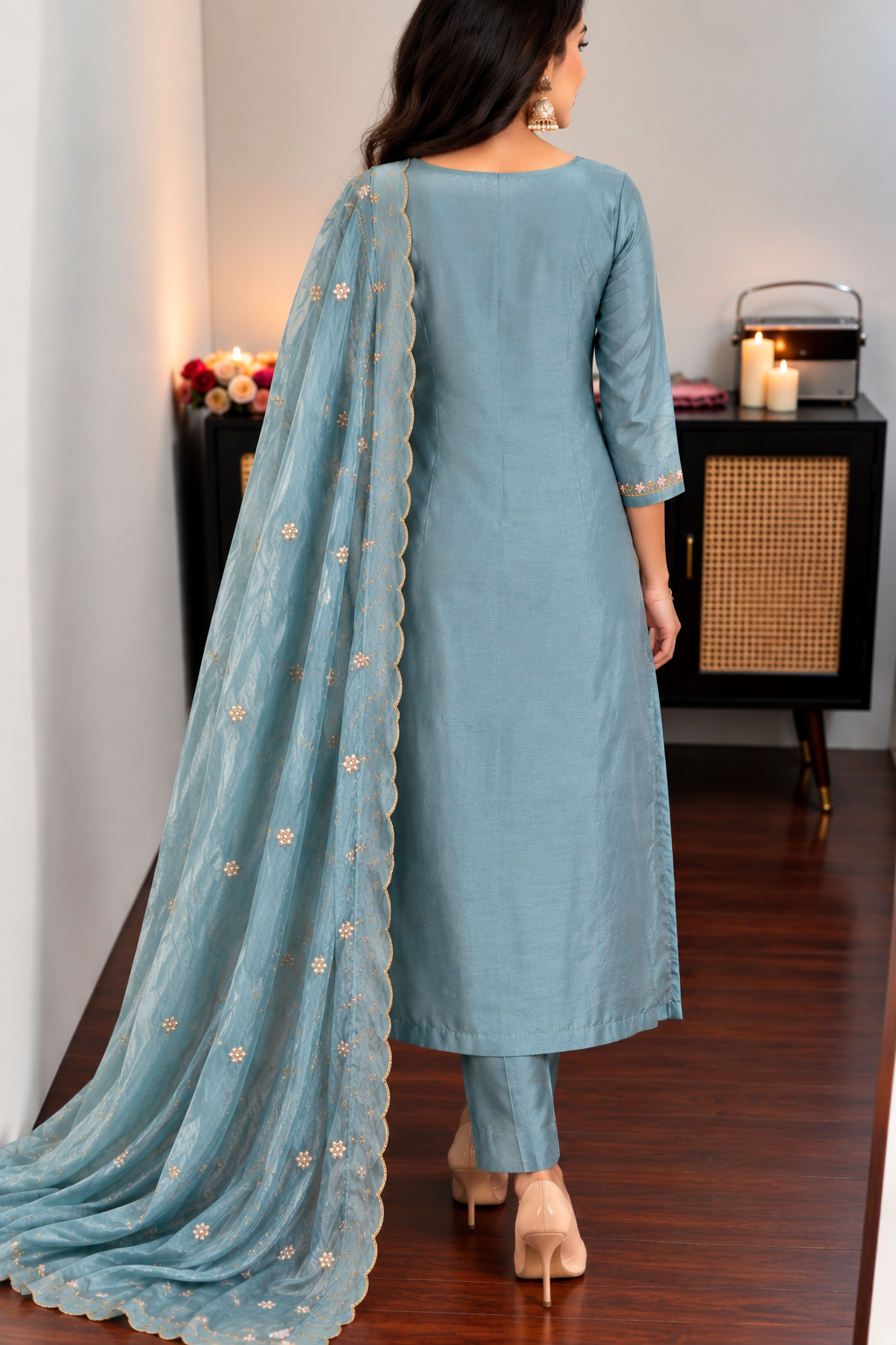 “Divya” Premium Blue Tissue Silk Kurta Set