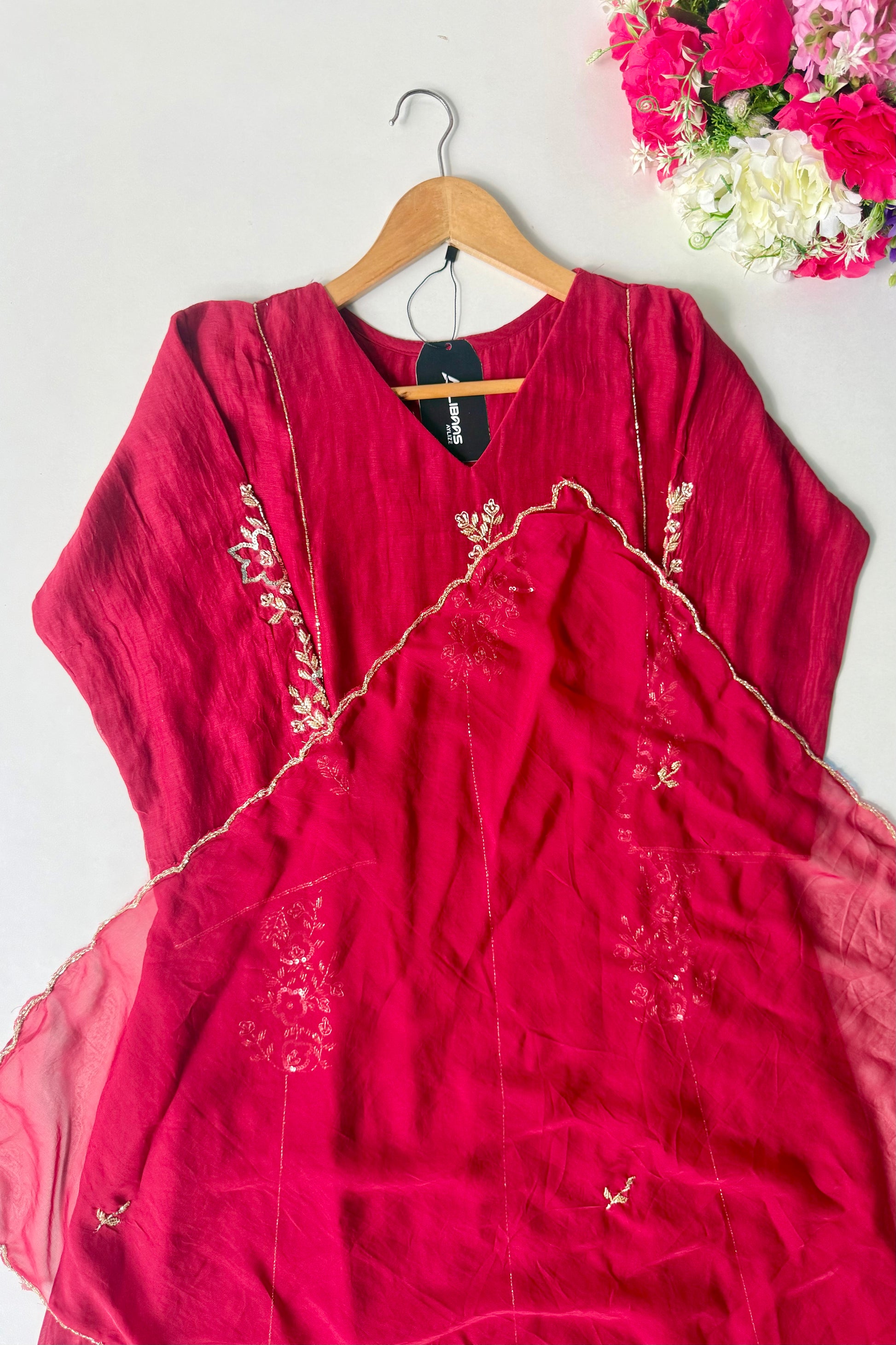 ✨”Rida - Premium Red Mul Chanderi A-Line Kurta Set