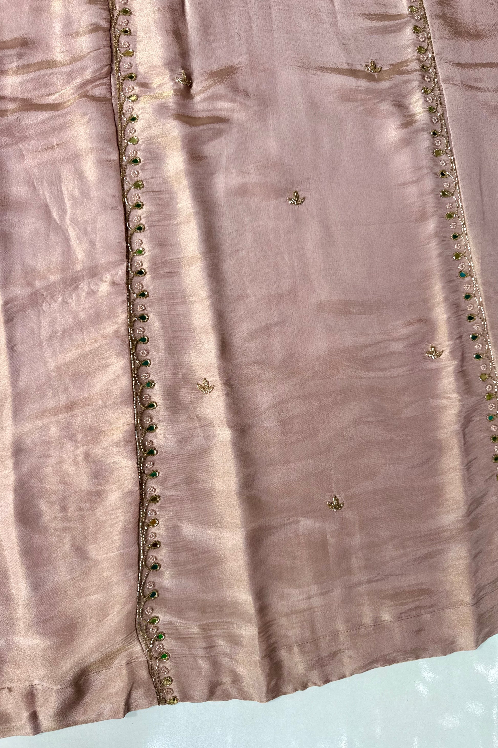✨Pearl – Premium Blush Mirror Work Tissue A Line Kurta Set