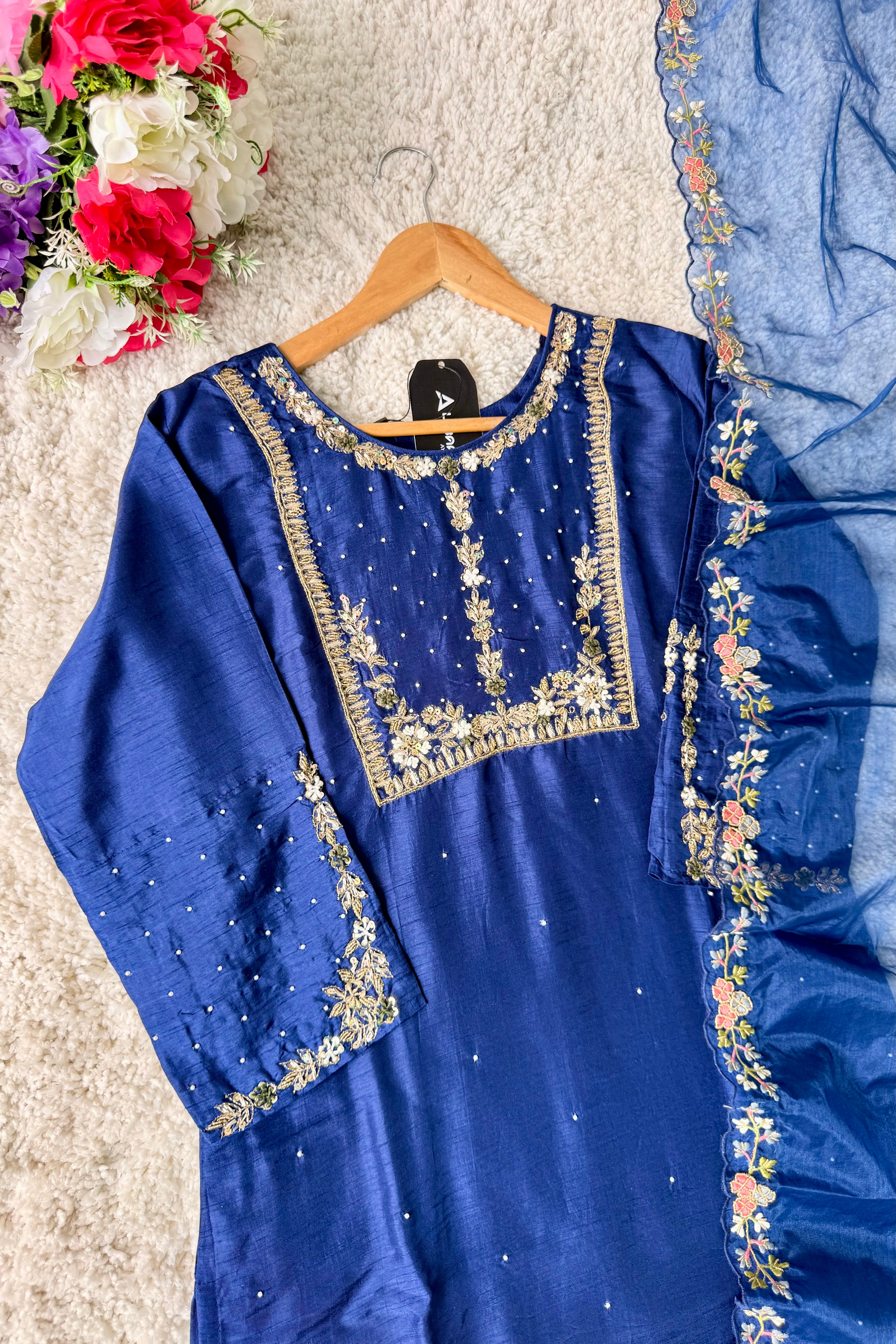“ALKA” A very beautiful Blue piece with zardozi & zari handwork set