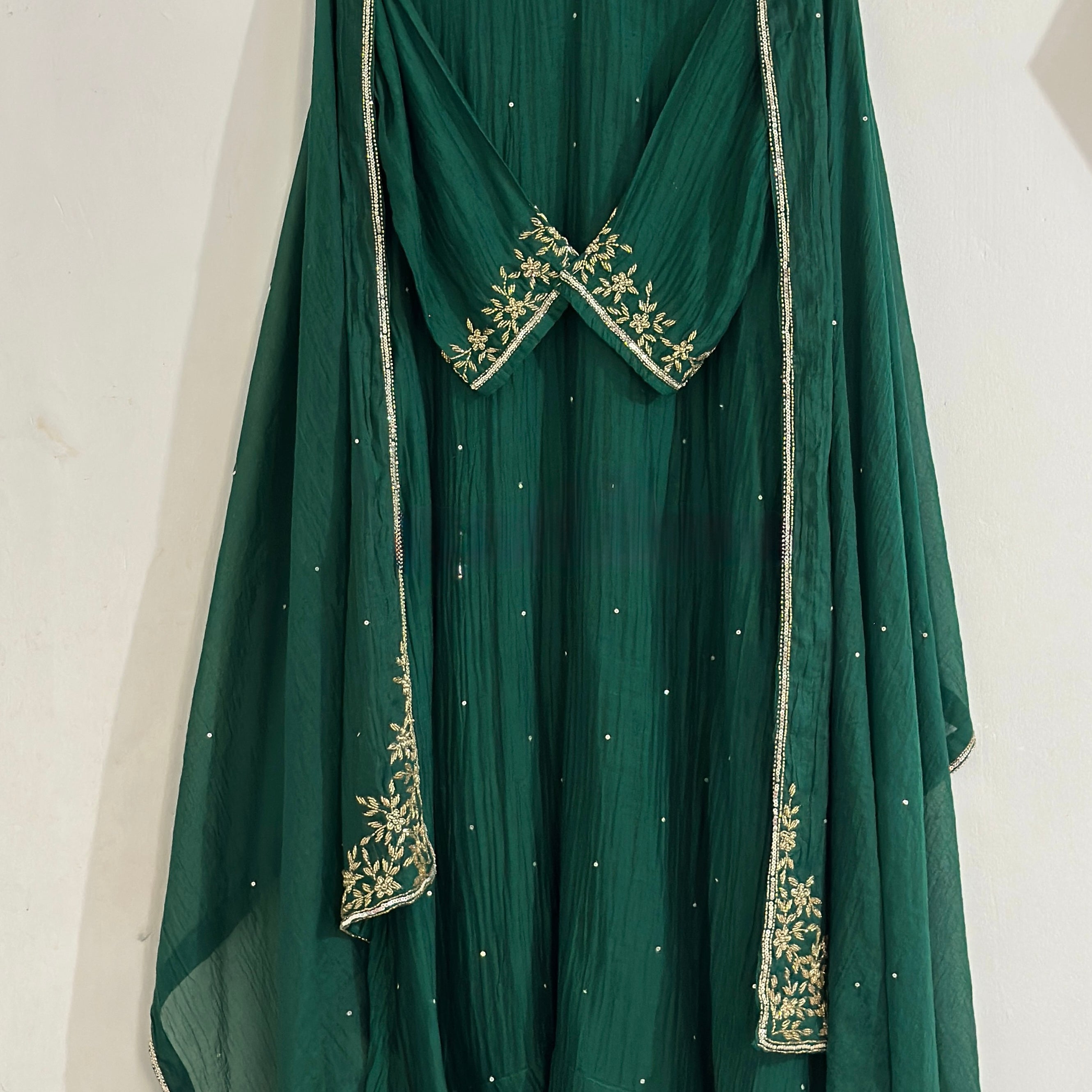 ✨”Anaya - Premium Green Mul Chanderi A-Line Kurta Set