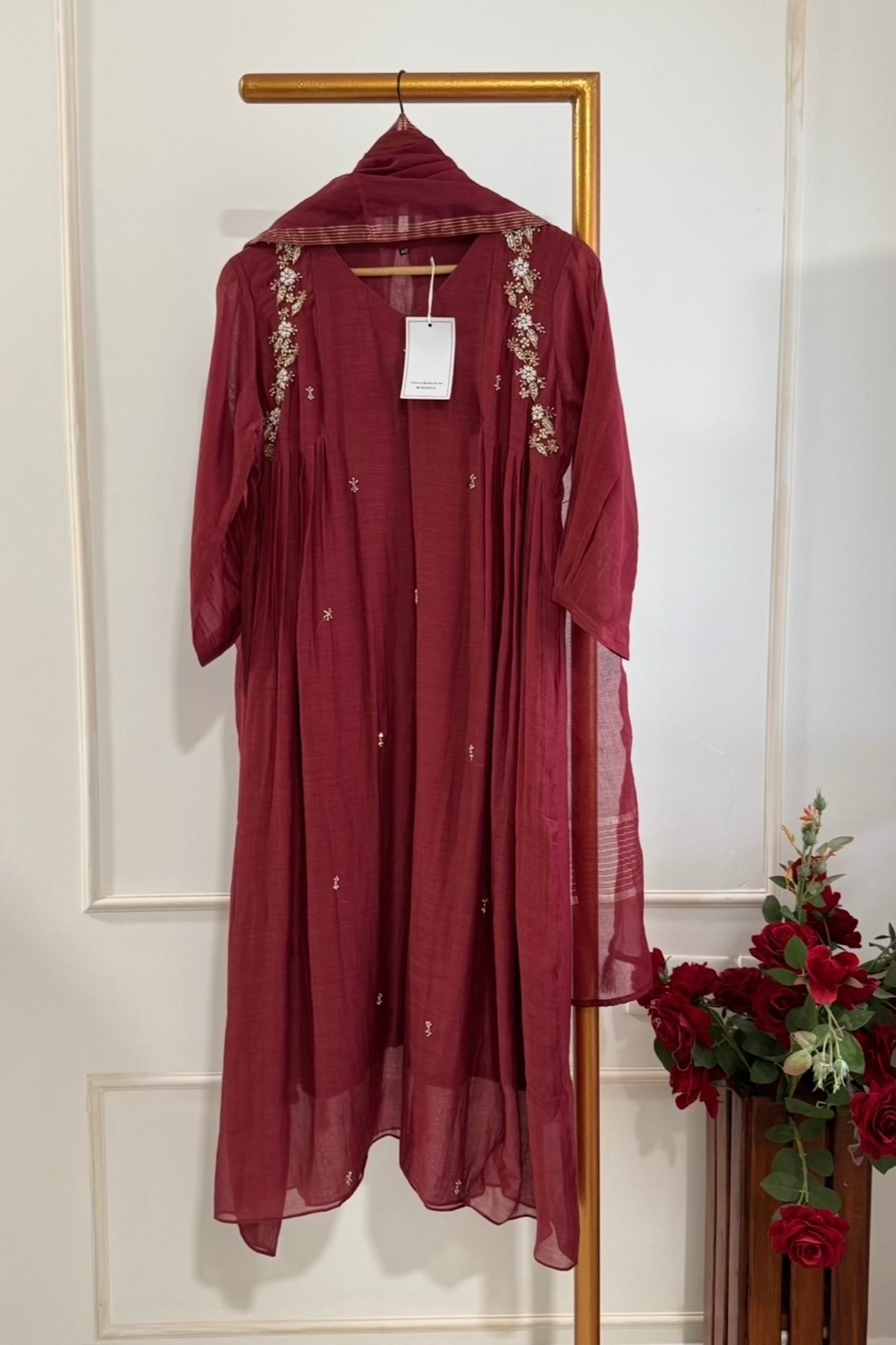 “Zayna” Premium Rich Brown Mul Chanderi anarkali kurta set