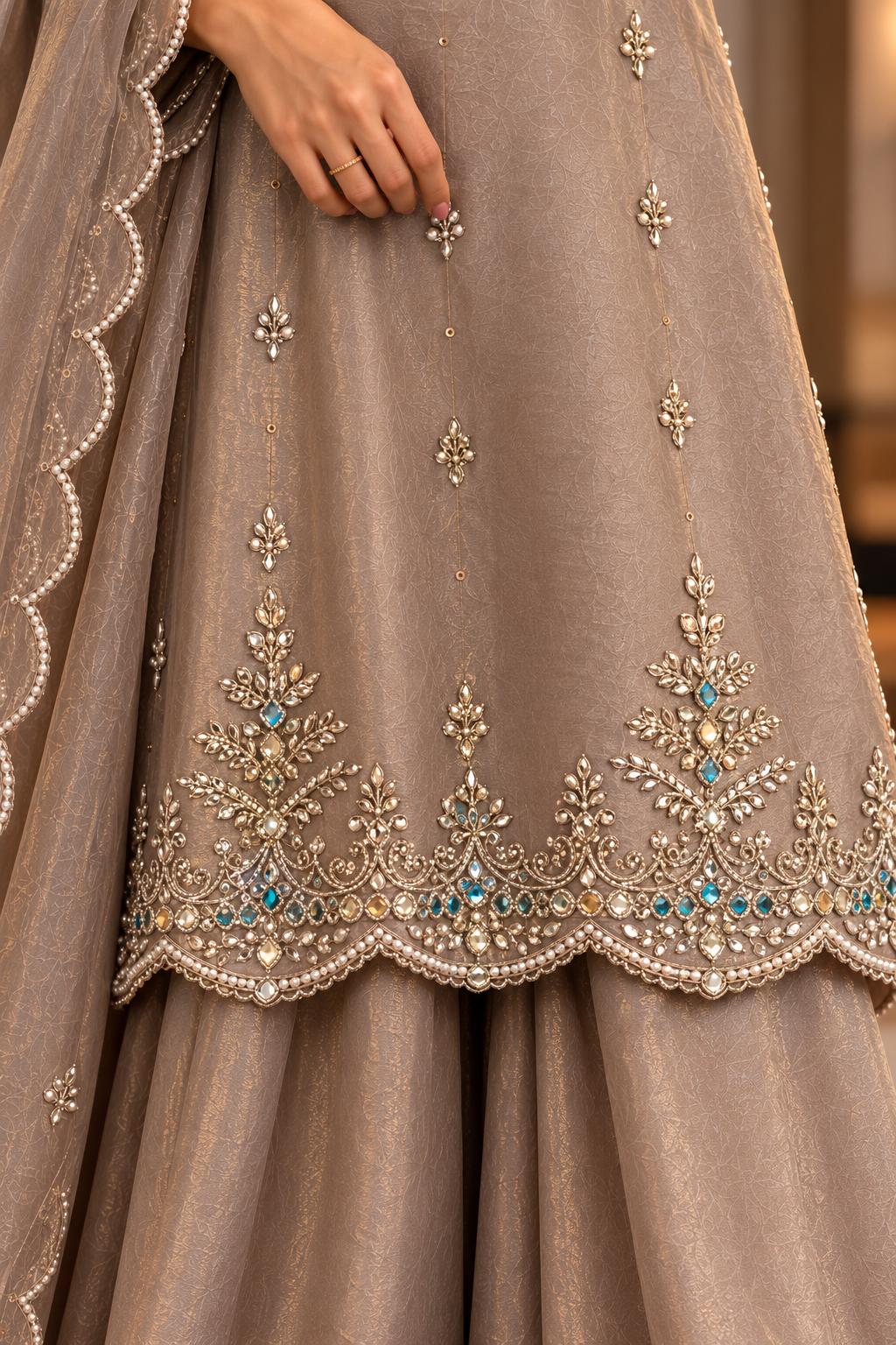 ✨Az02- Champagne Gold Tissue Divider Sharara Suit