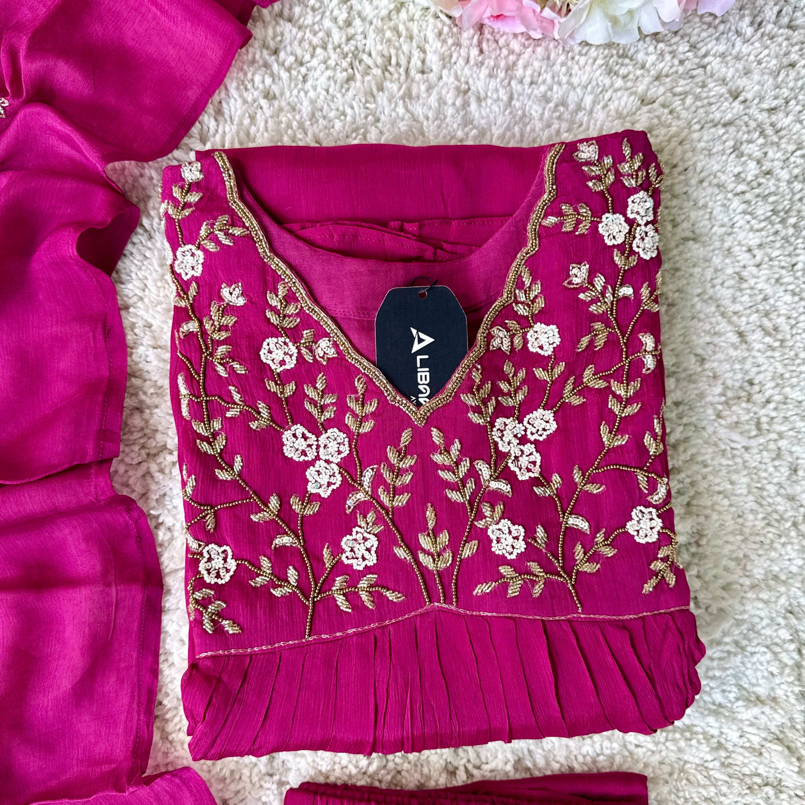 ✨Riti - Premium Magenta Chinnon Anarkali Kurta set