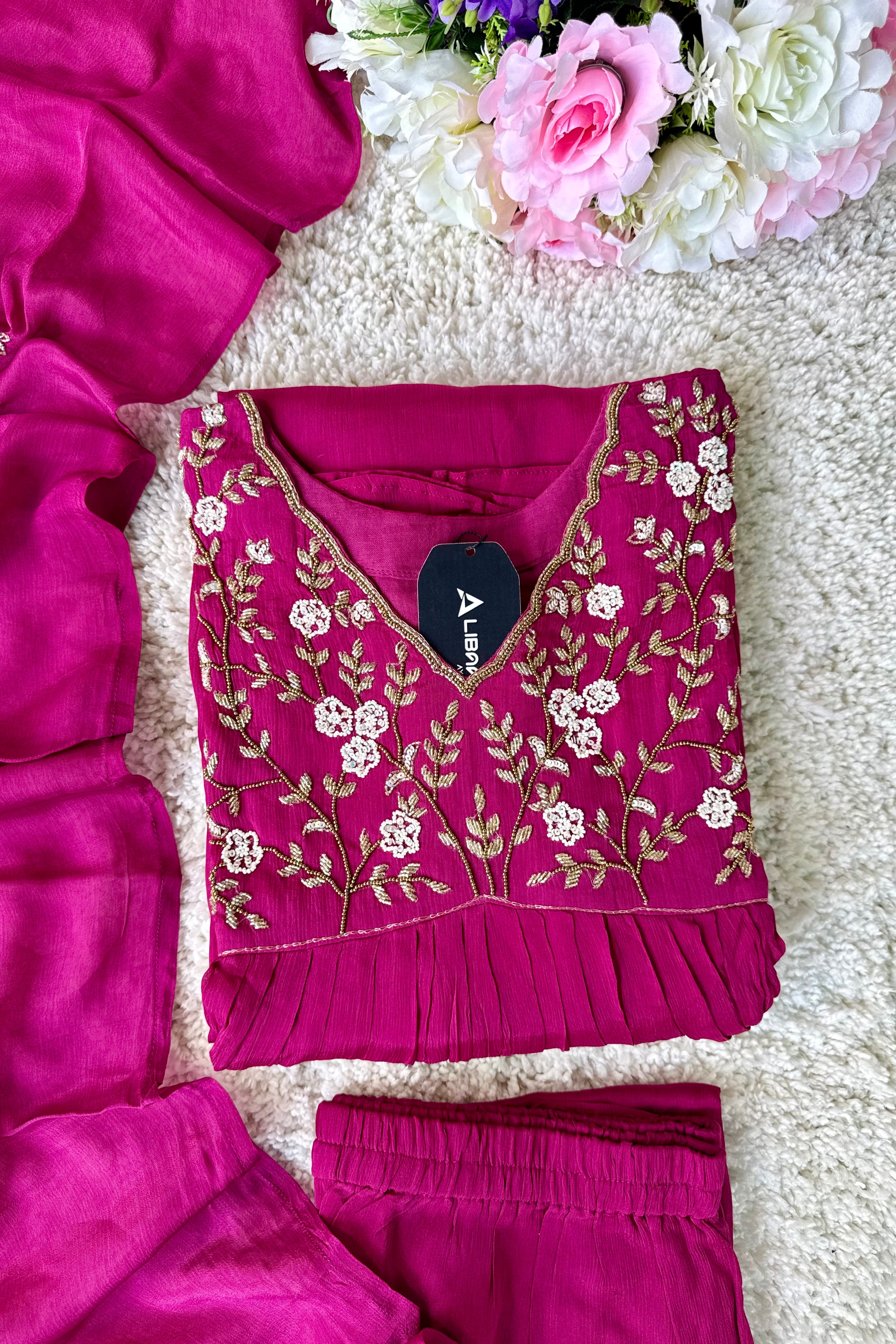 ✨Riti - Premium Magenta Chinnon Anarkali Kurta set