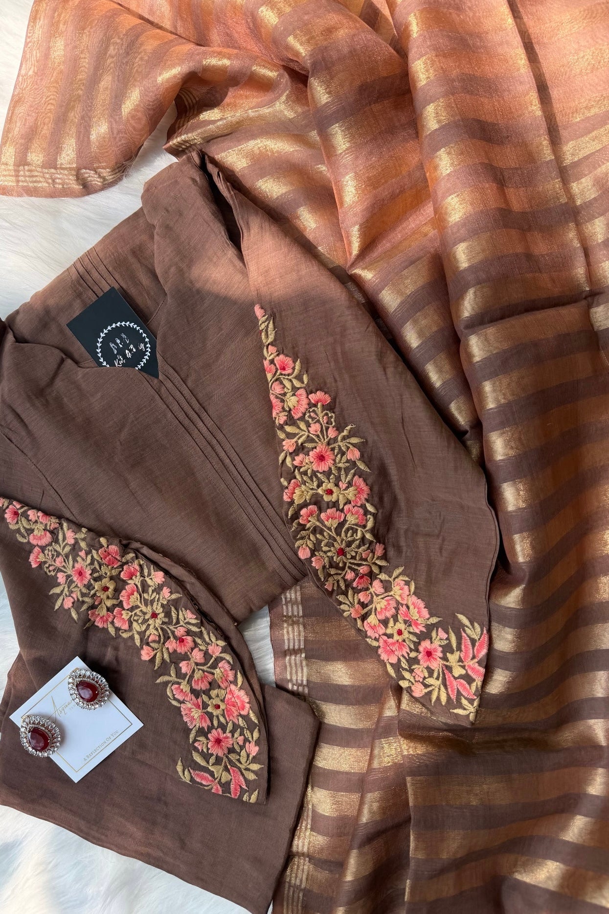 🛍️”Az021 – Premium Coffe Brown Mul Chanderi A Line Kurta Set